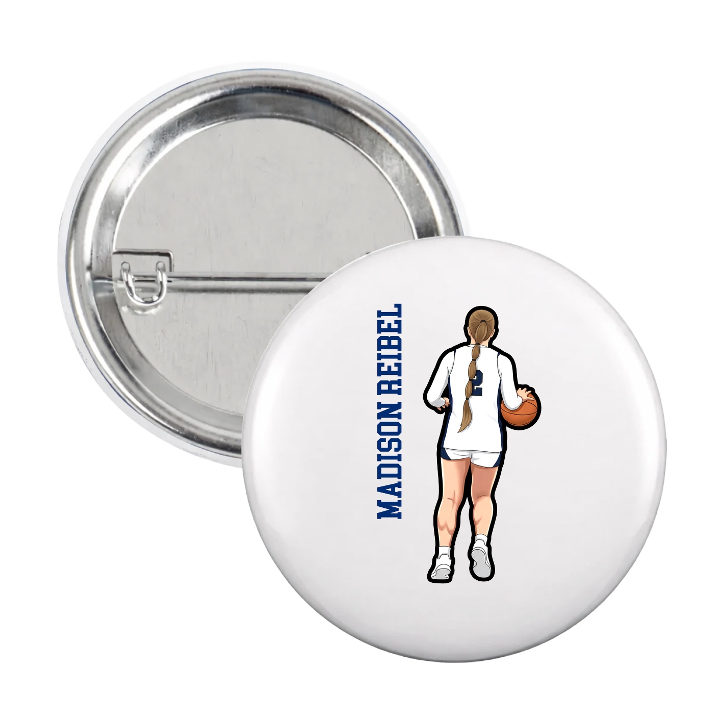 Game Day Button — Name Vertical in White