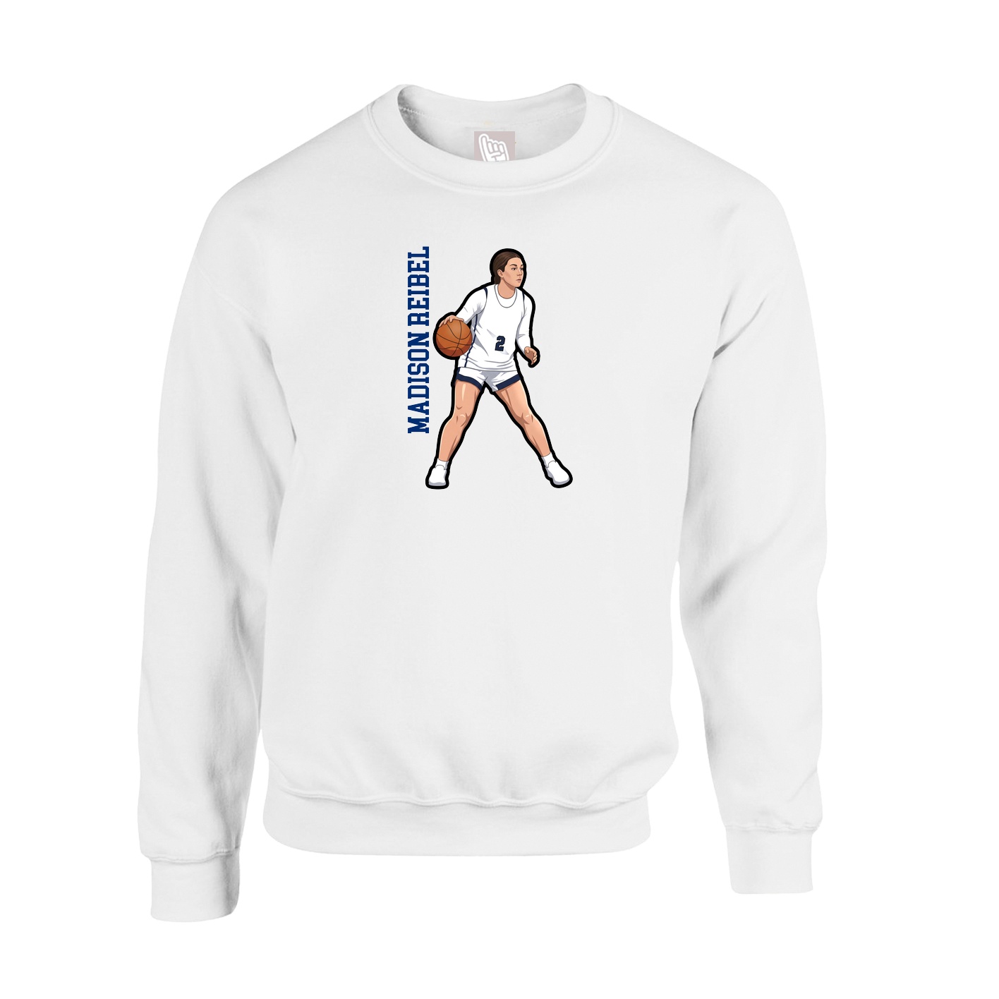 Fleece Crew — Name Vertical in White