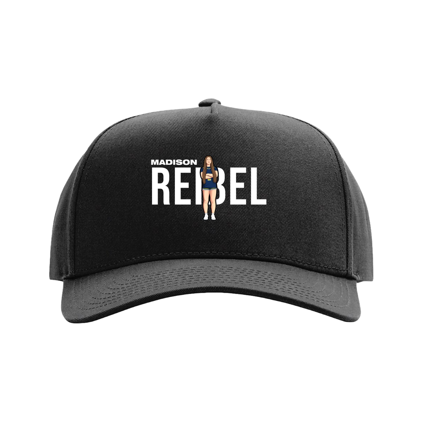 Full Fabric Five-Panel Champ Cap — Player Name in Black