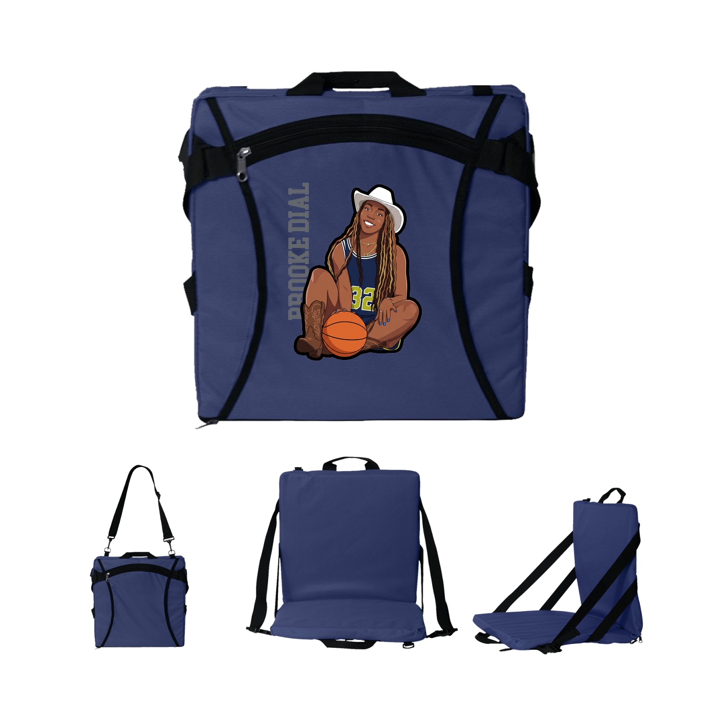 Folding Stadium Seat — Name Vertical in Navy
