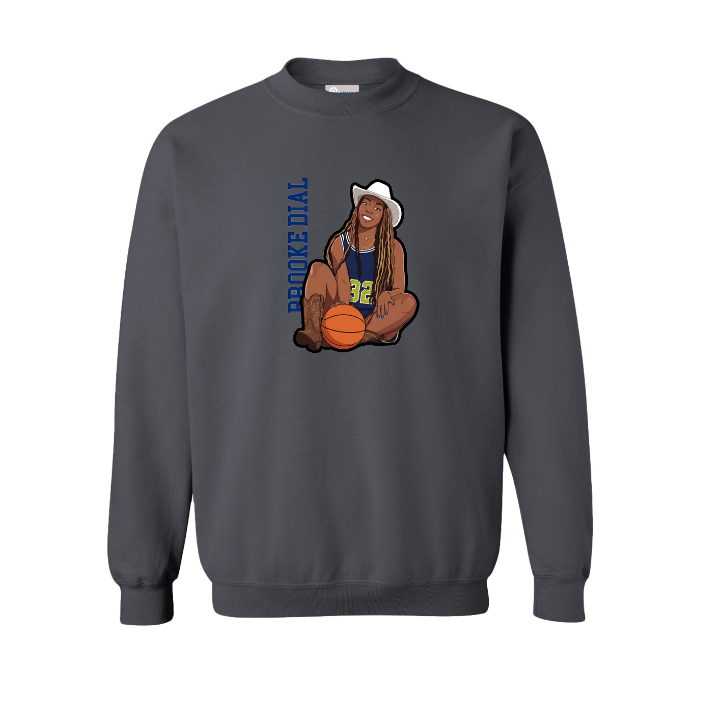 Fleece Crew — Name Vertical in Grey