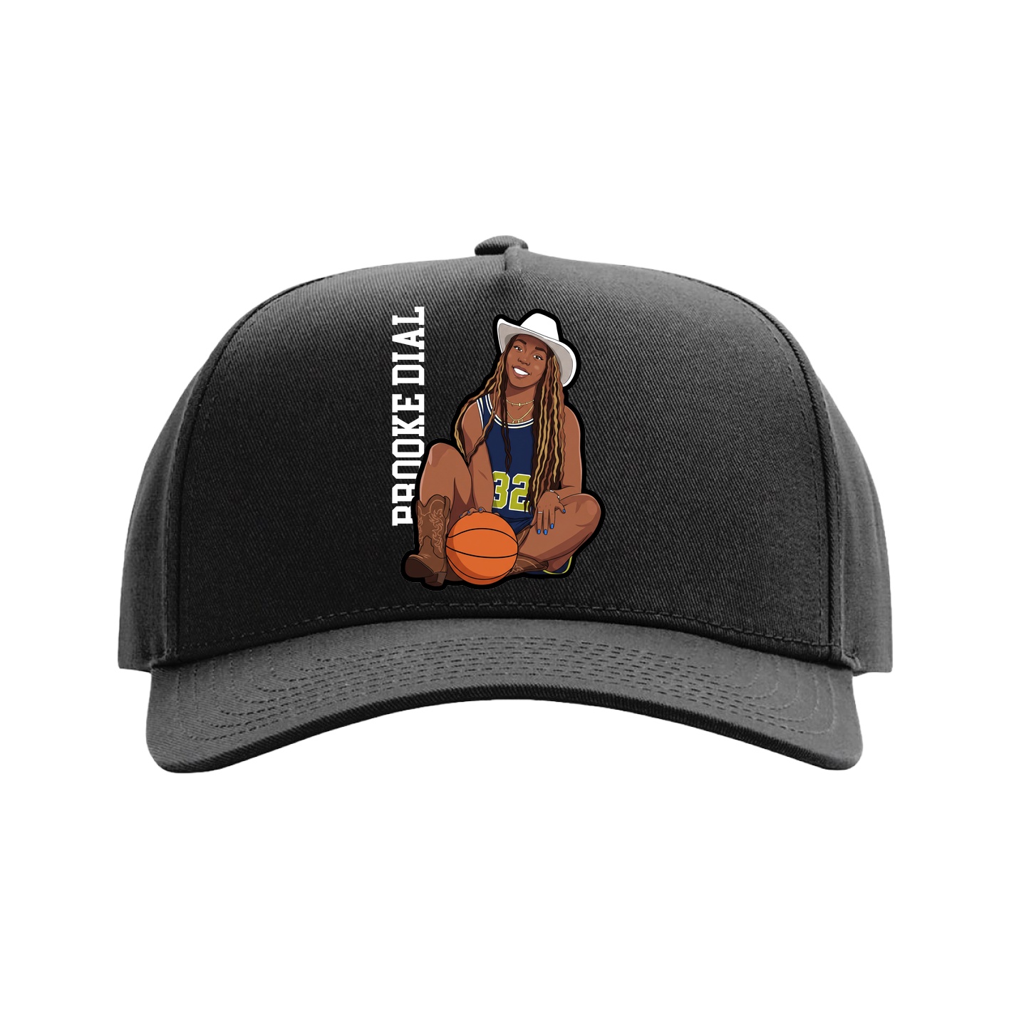 Full Fabric Five-Panel Champ Cap — Name Vertical in Black