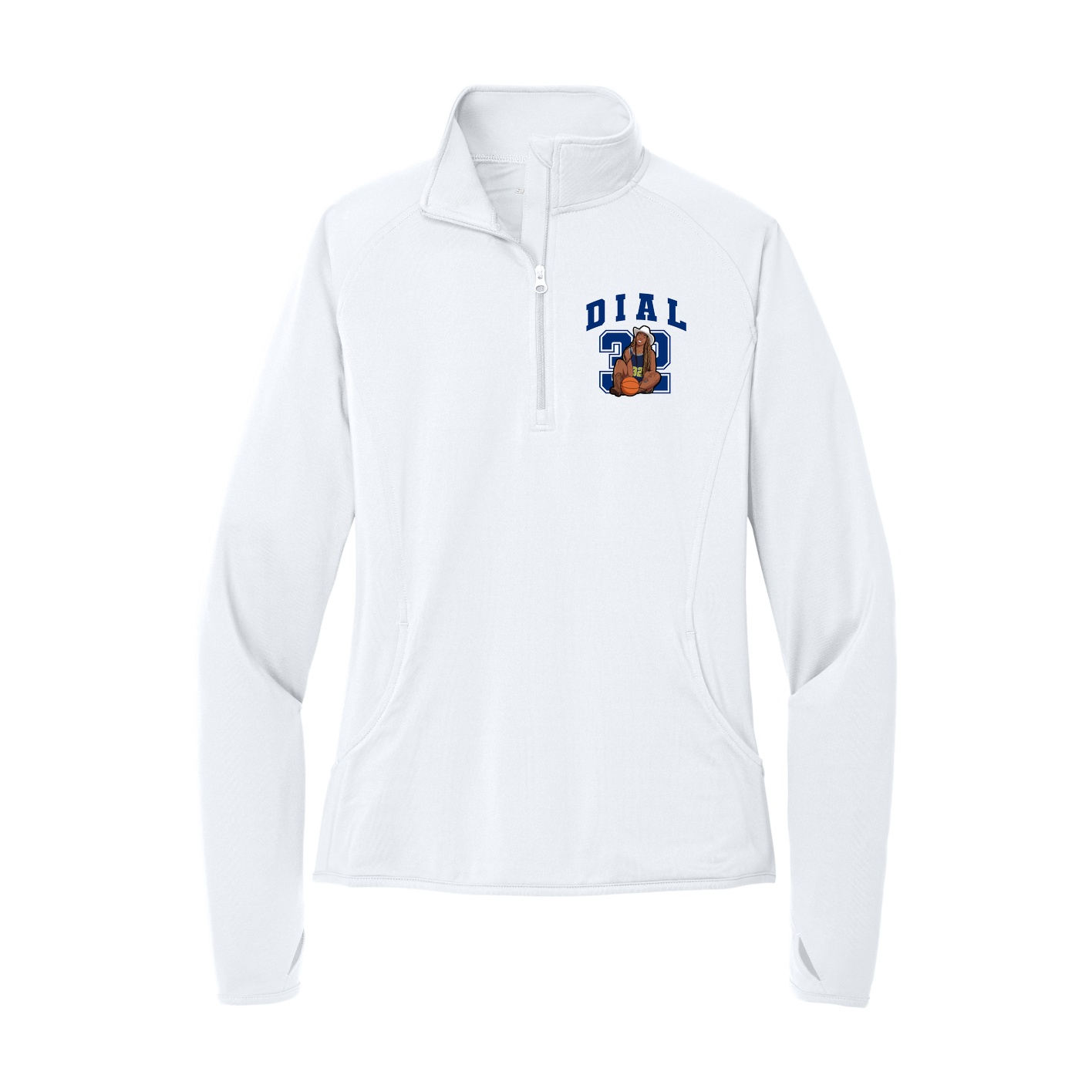 Women's Q-Zip Pullover — Number in White