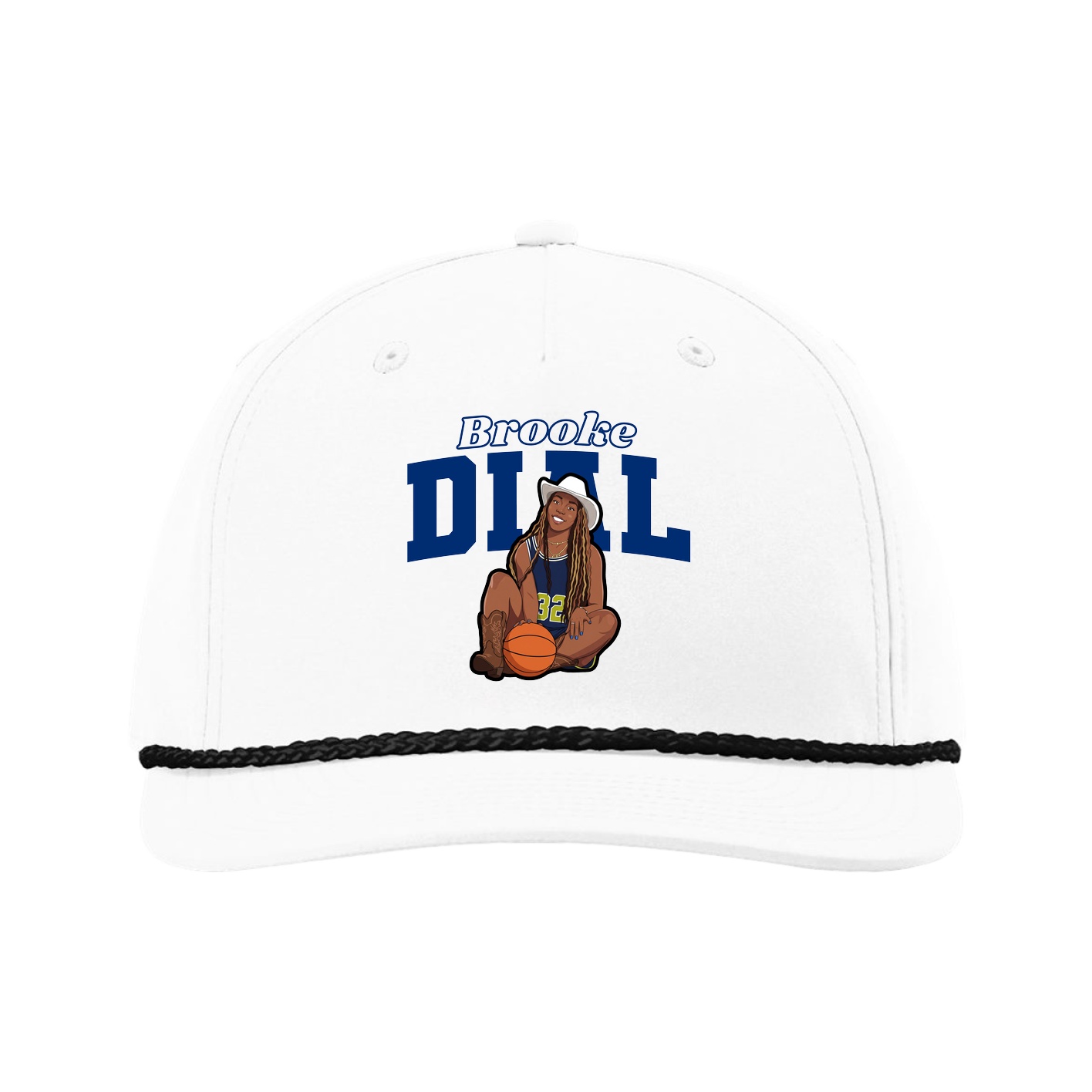 Five-Panel Classic Rope Cap — Name Arch in White