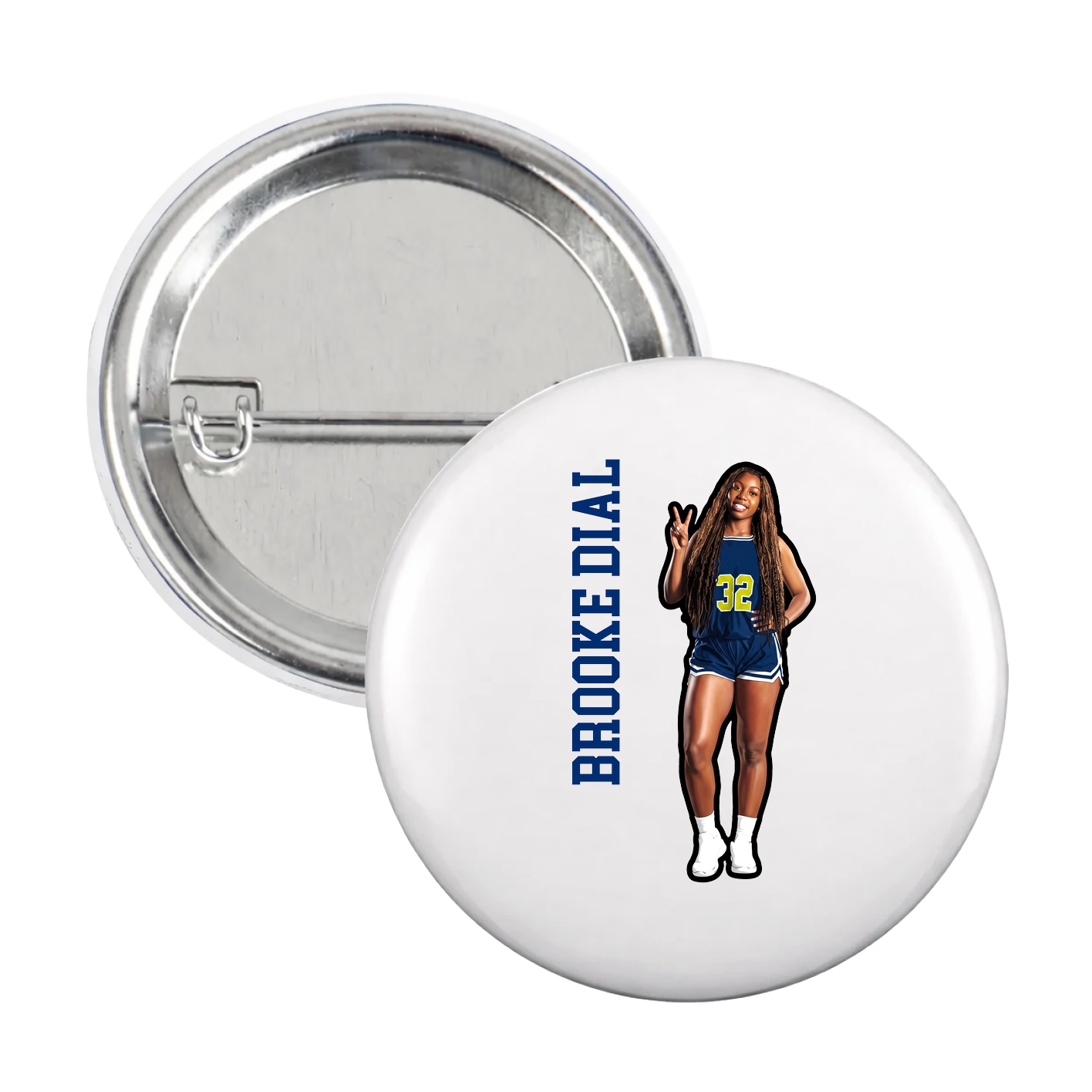 Game Day Button — Name Vertical in White