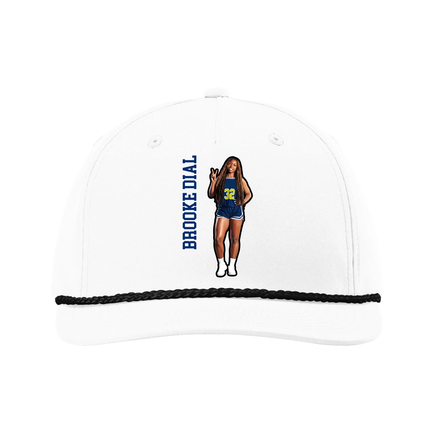 Five-Panel Classic Rope Cap — Name Vertical in White