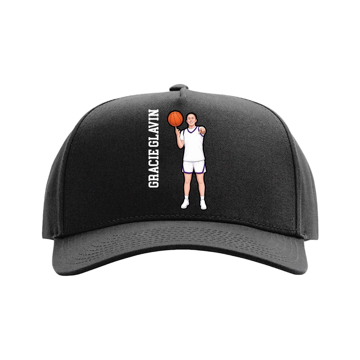 Full Fabric Five-Panel Champ Cap — Name Vertical in Black
