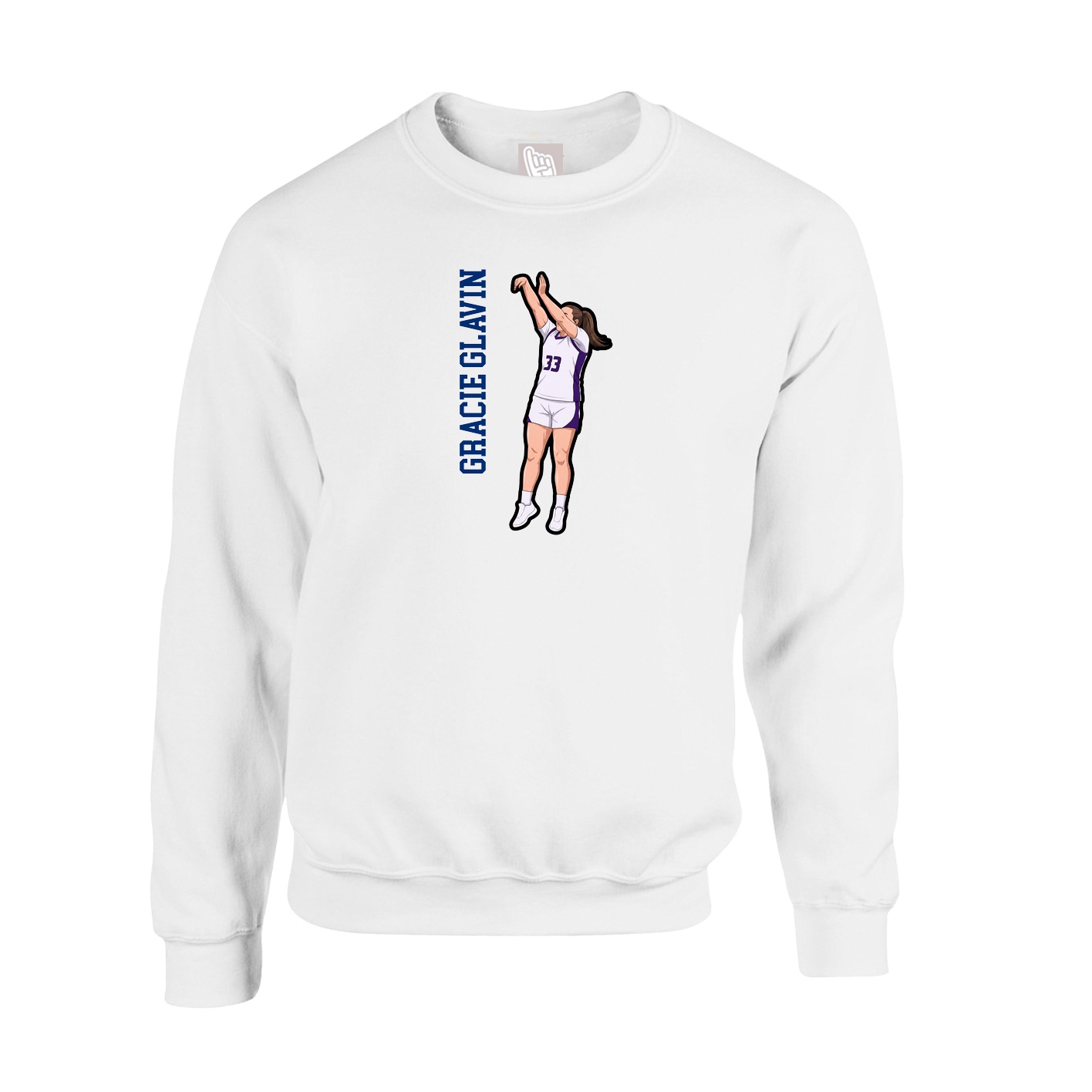 Fleece Crew — Name Vertical in White