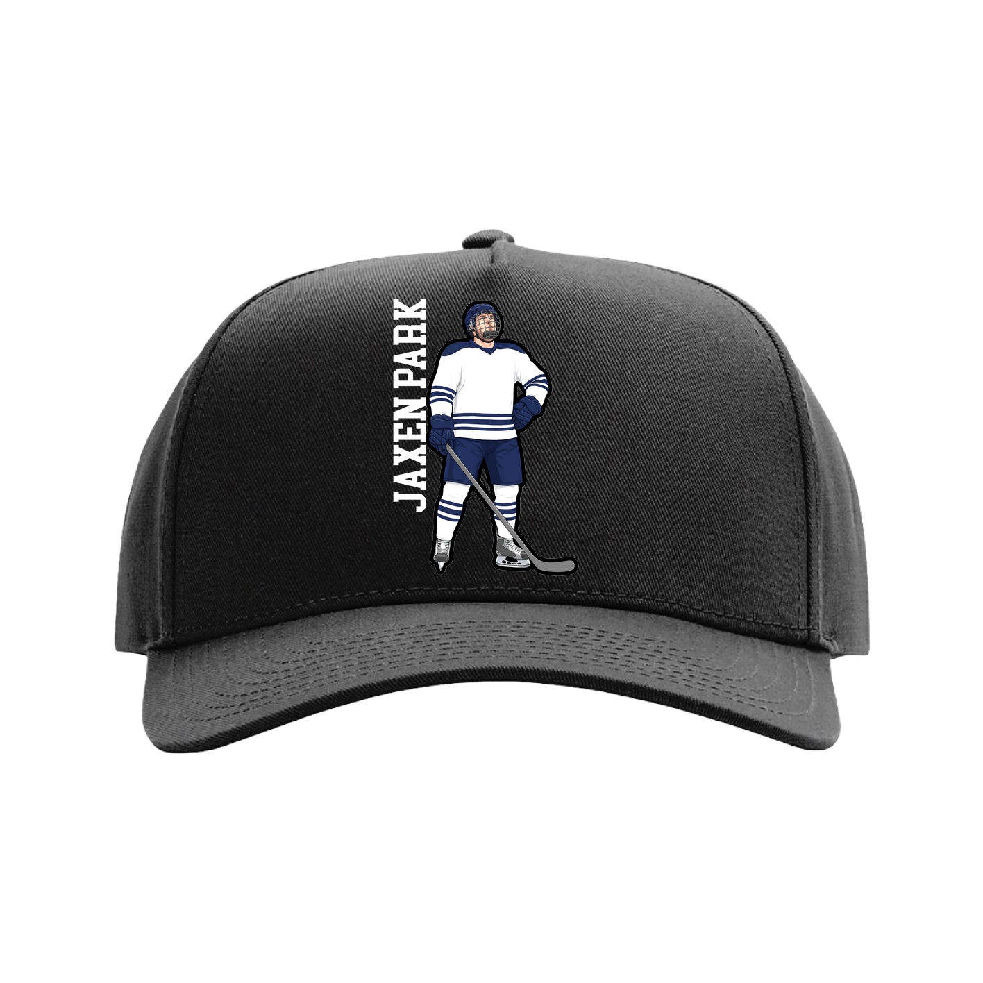 Full Fabric Five-Panel Champ Cap — Name Vertical in Black