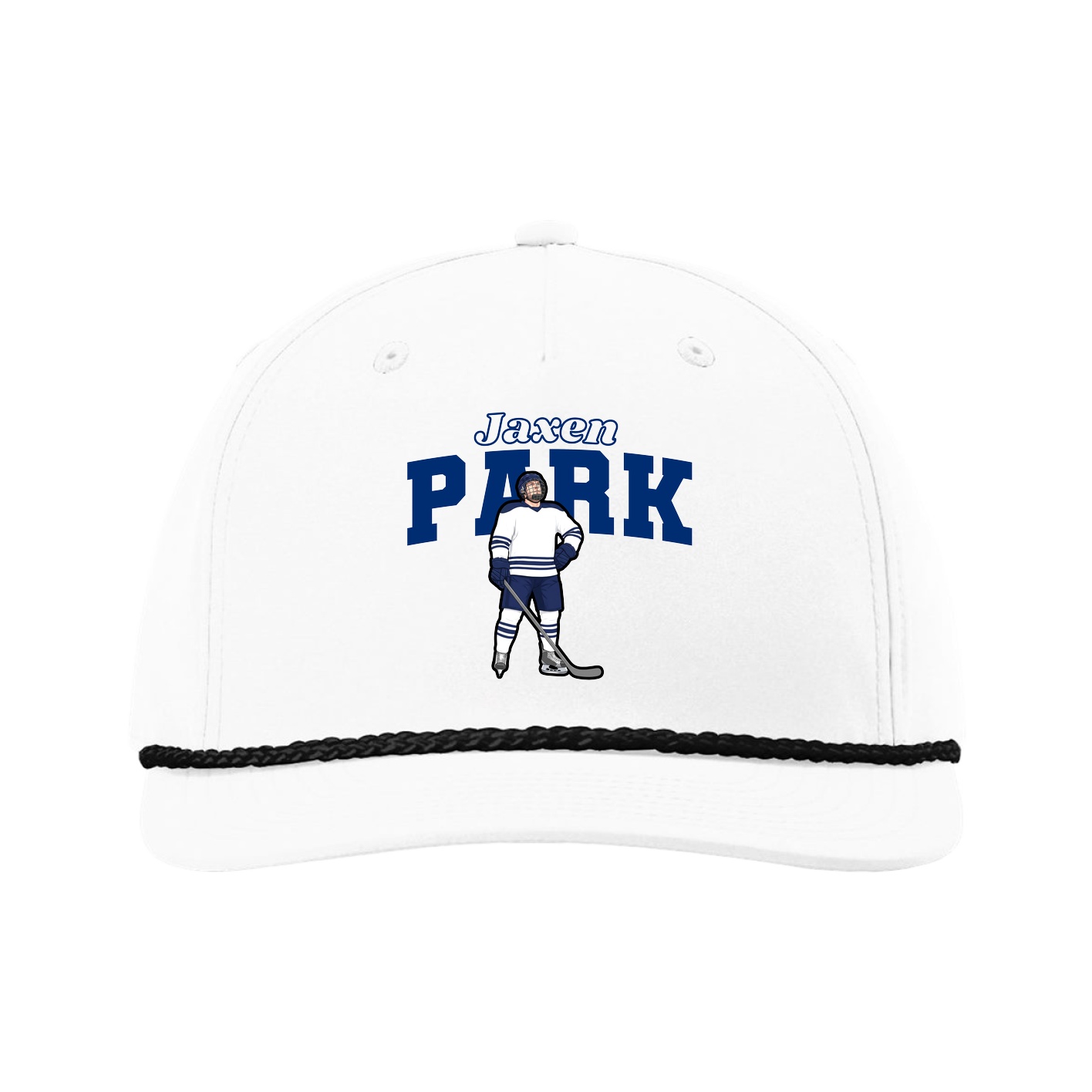 Five-Panel Classic Rope Cap — Name Arch in White