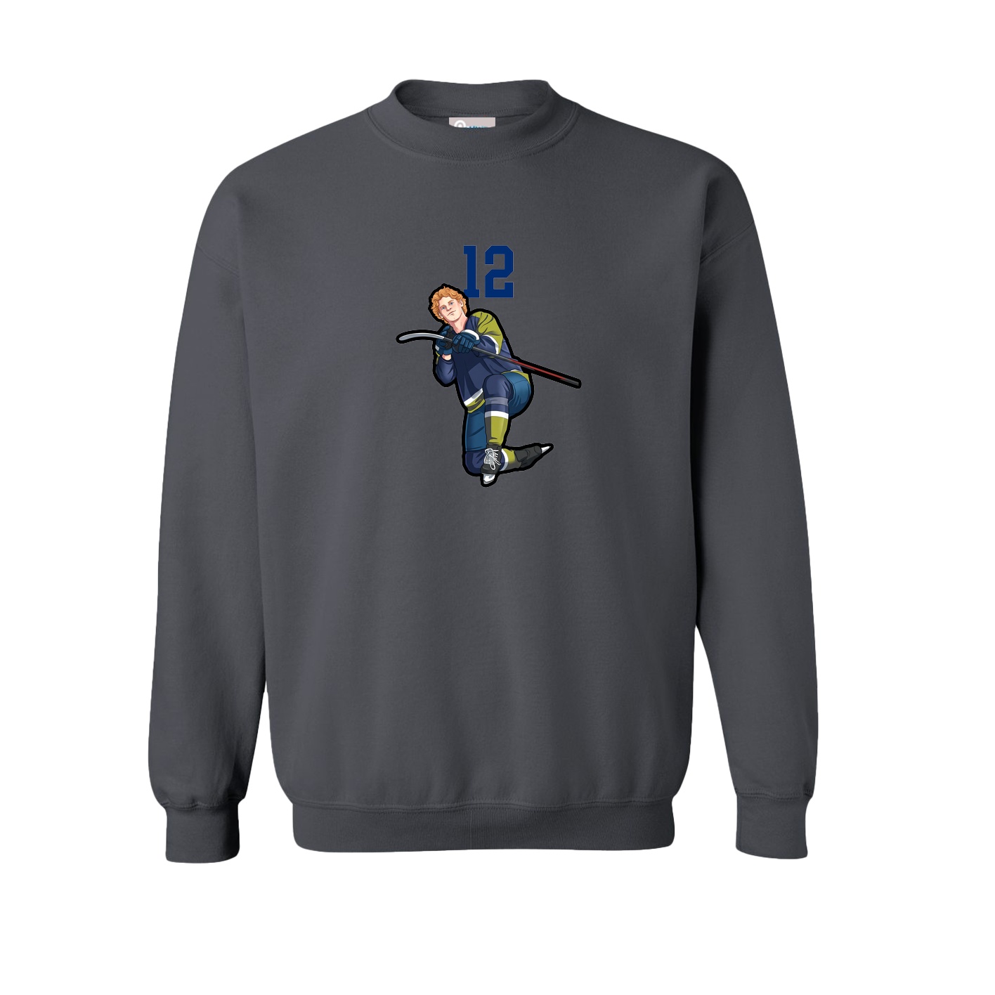 Fleece Crew — Number Top in Grey
