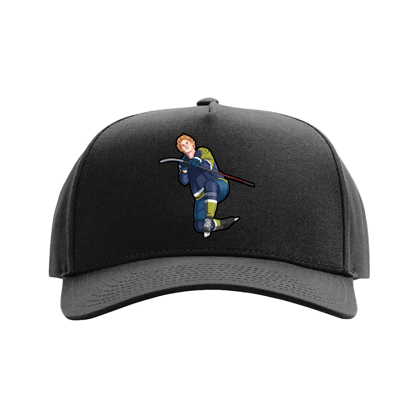 Full Fabric Five-Panel Champ Cap — Name Vertical in Black