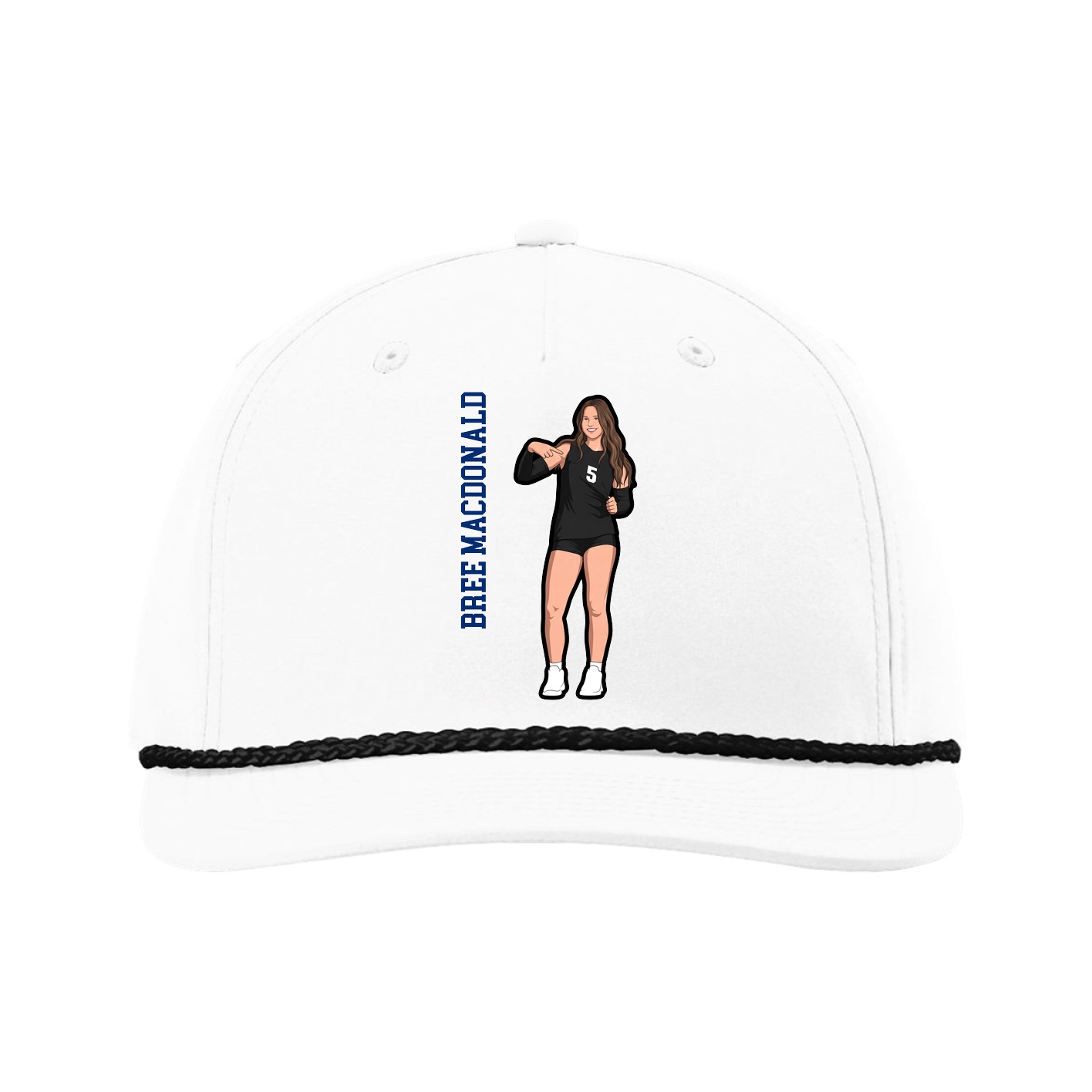 Five-Panel Classic Rope Cap — Name Vertical in White