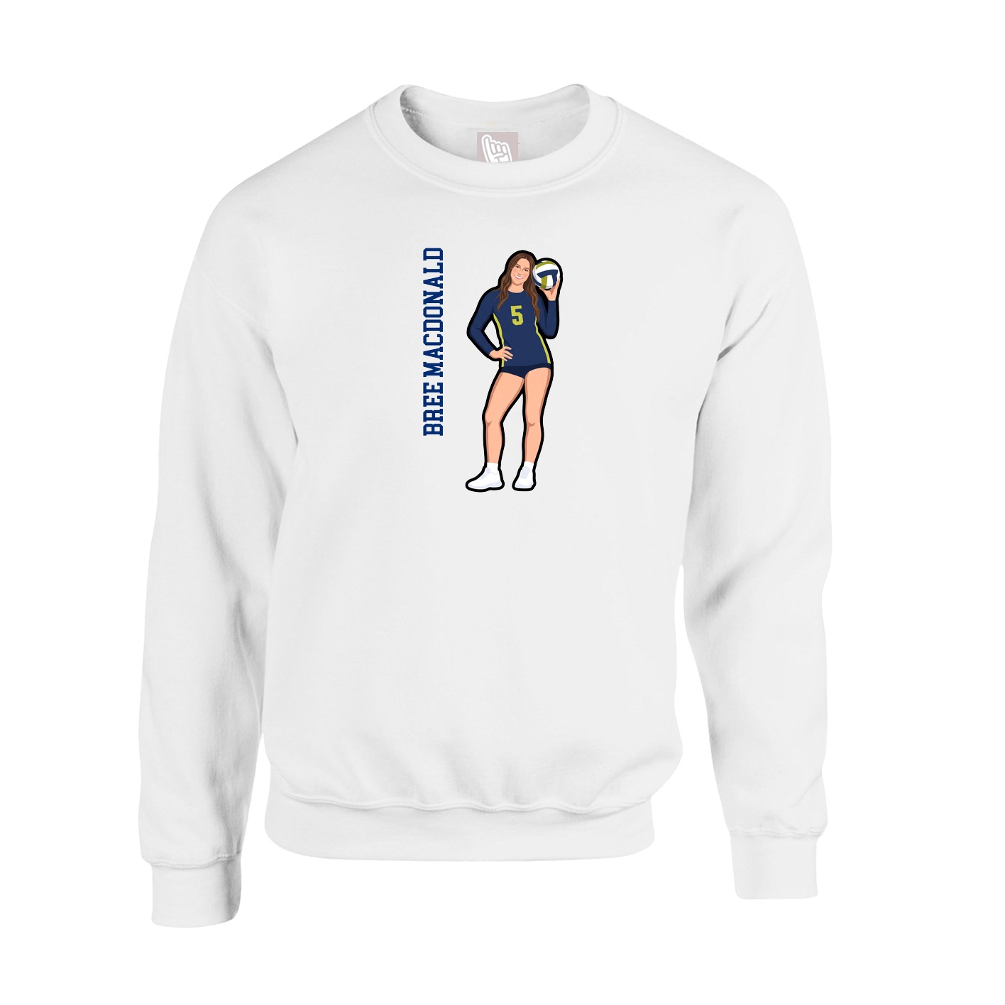 Fleece Crew — Name Vertical in White
