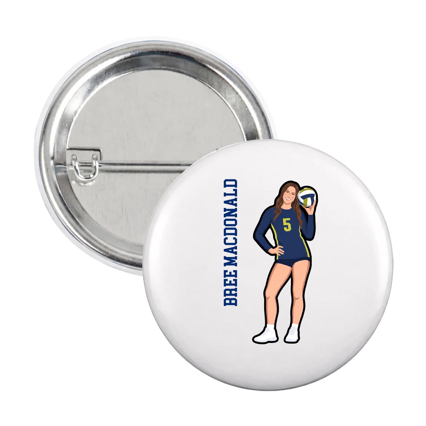 Game Day Button — Name Vertical in White