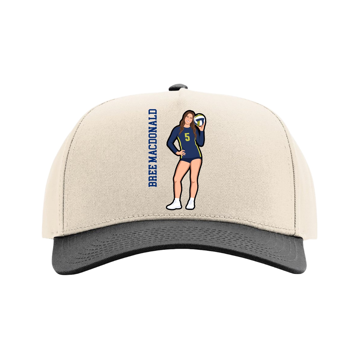 Full Fabric Five-Panel Champ Cap — Name Vertical in Cream/Black
