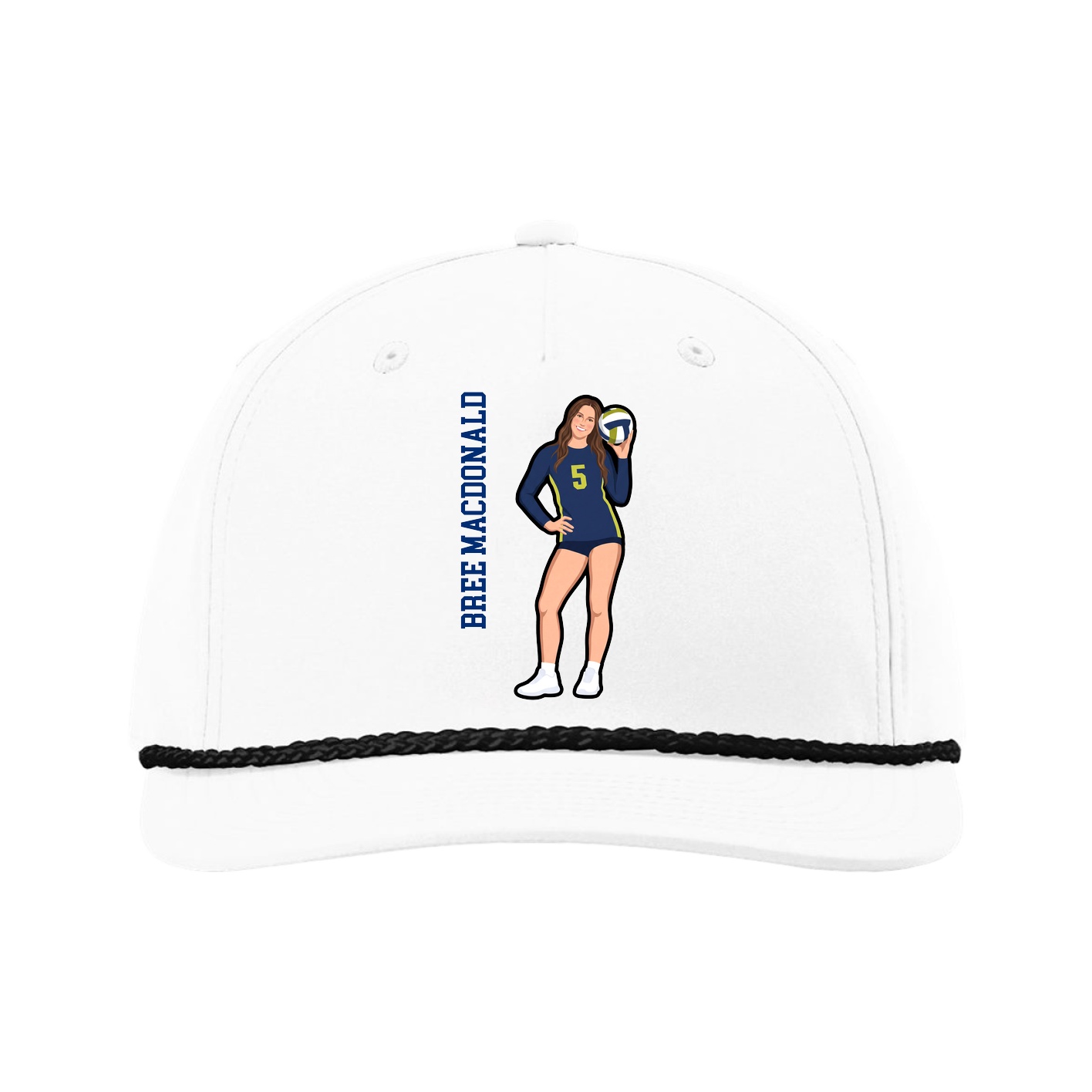 Five-Panel Classic Rope Cap — Name Vertical in White