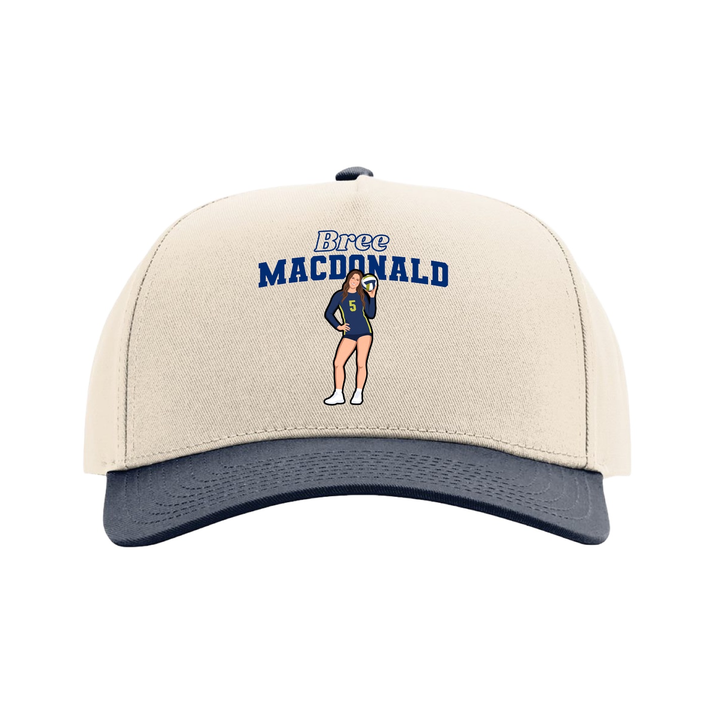 Full Fabric Five-Panel Champ Cap — Name Arch in Cream/Navy