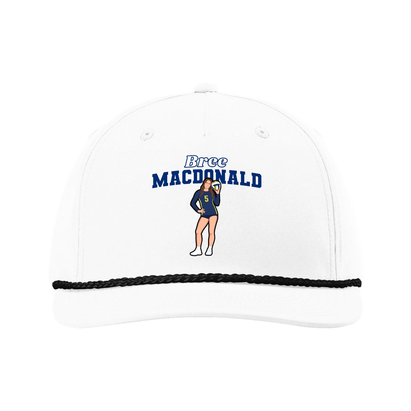Five-Panel Classic Rope Cap — Name Arch in White