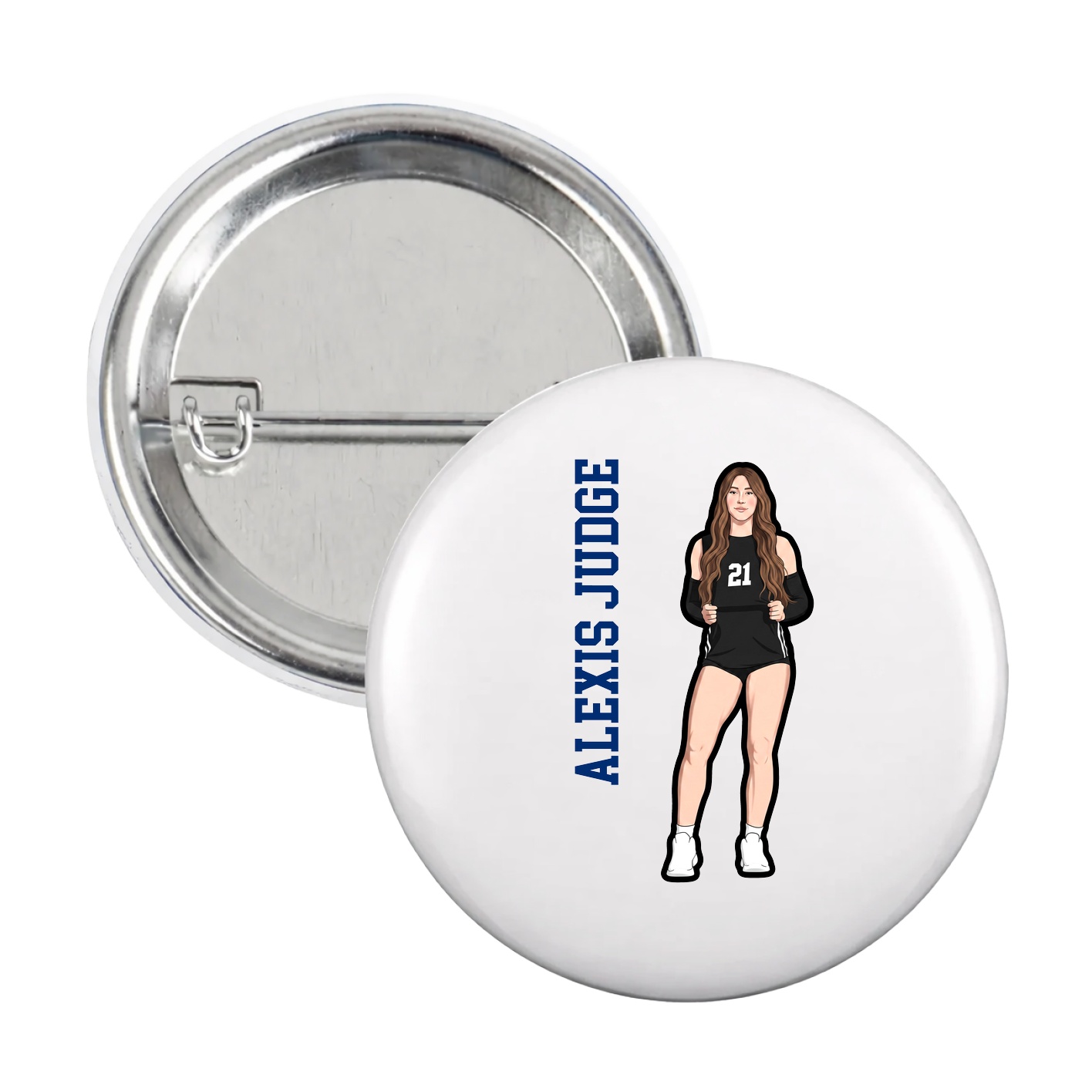 Game Day Button — Name Vertical in White