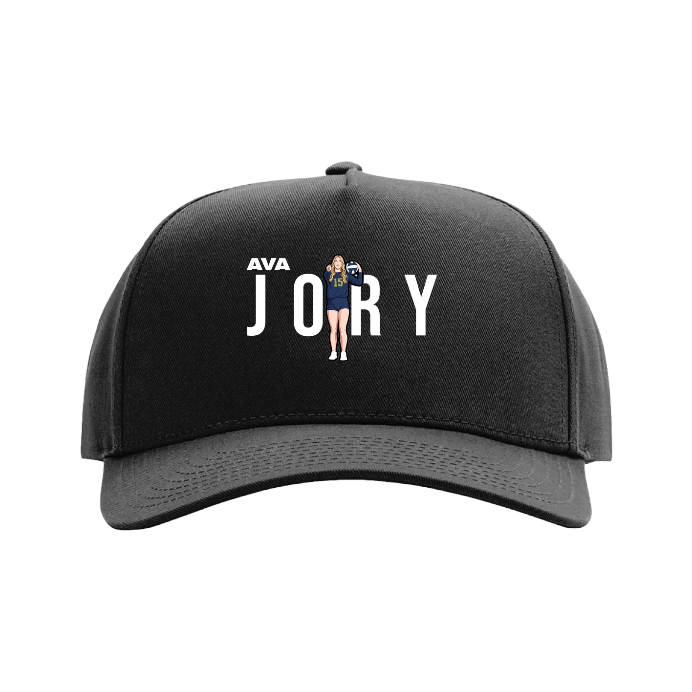 Full Fabric Five-Panel Champ Cap — Player Name in Black