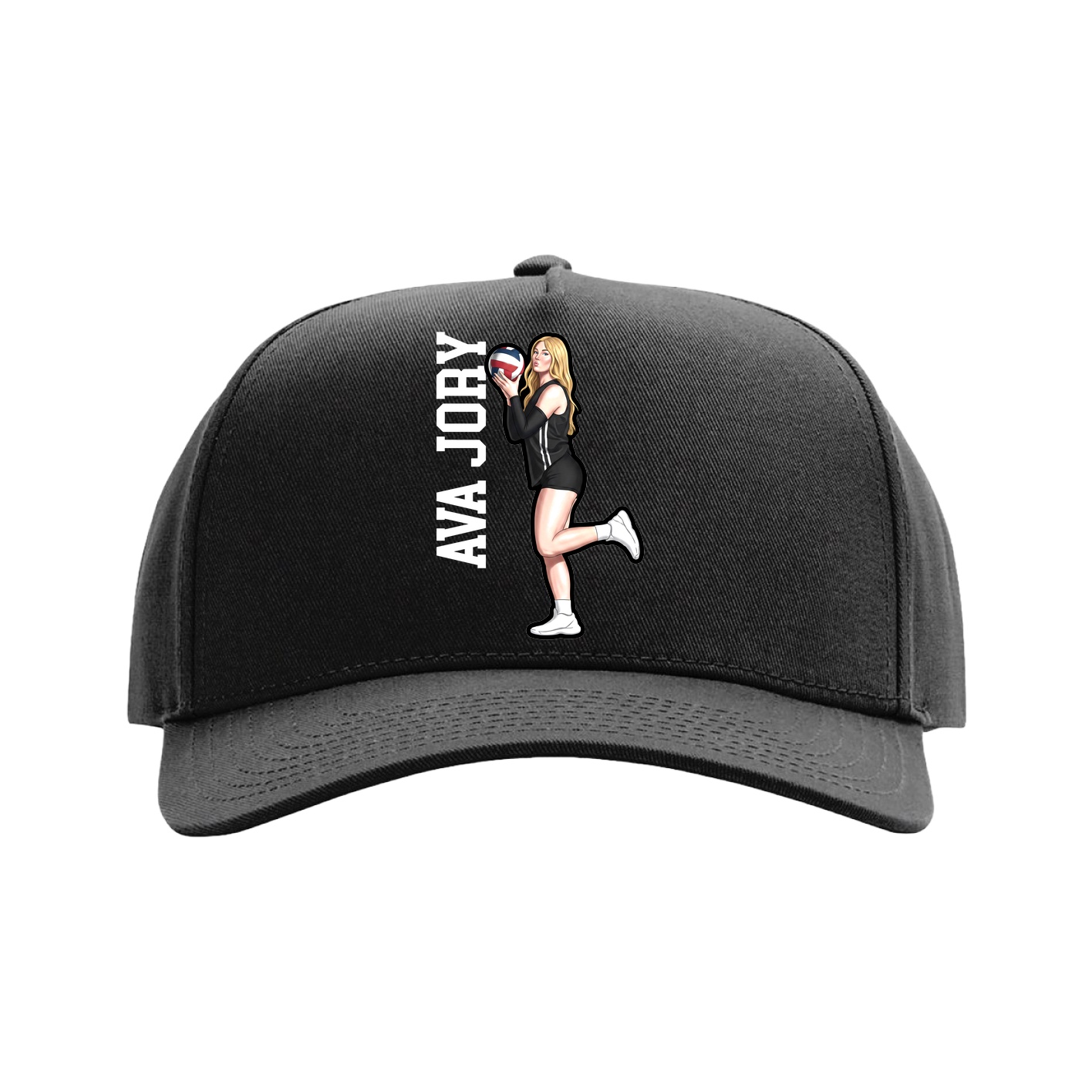 Full Fabric Five-Panel Champ Cap — Name Vertical in Black