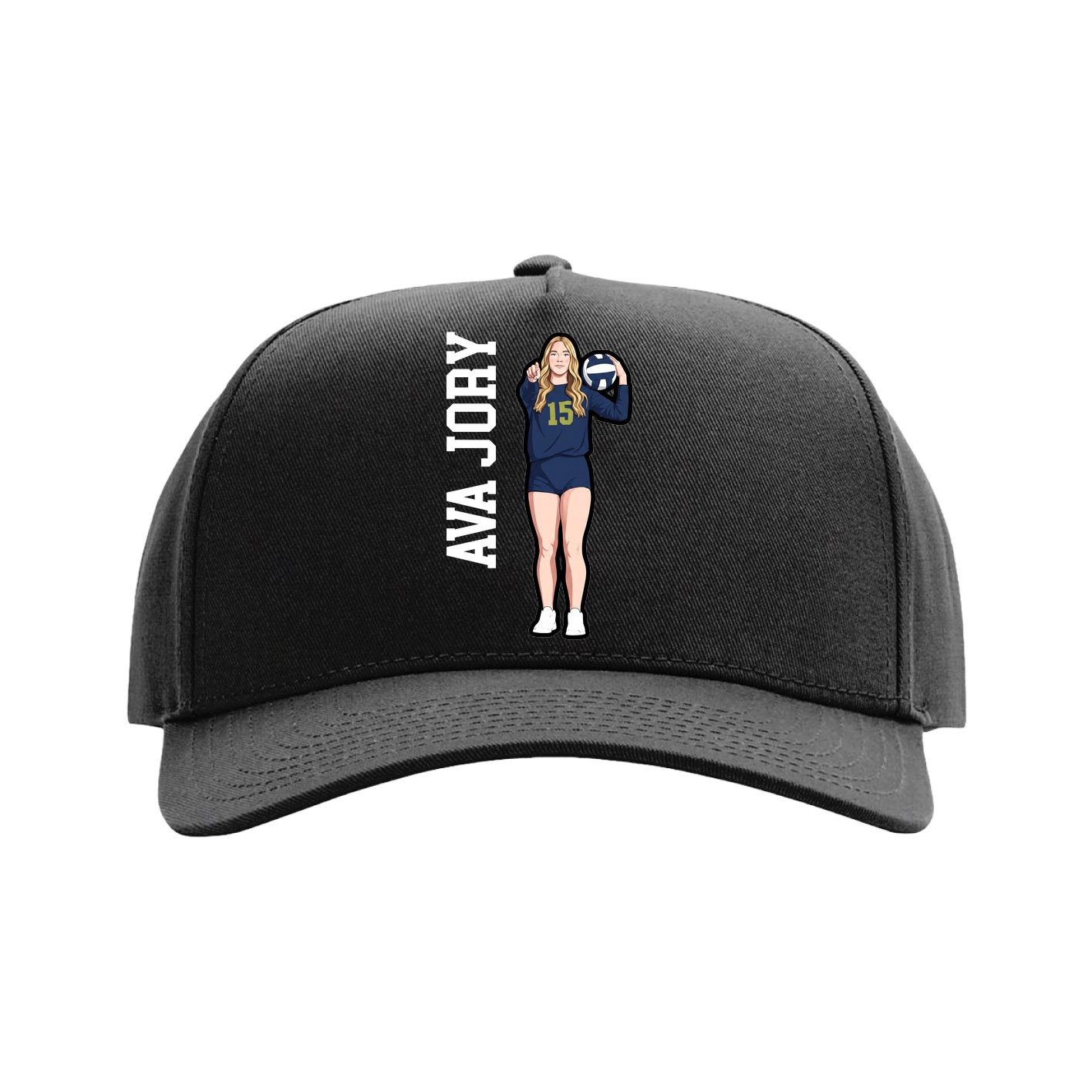 Full Fabric Five-Panel Champ Cap — Name Vertical in Black