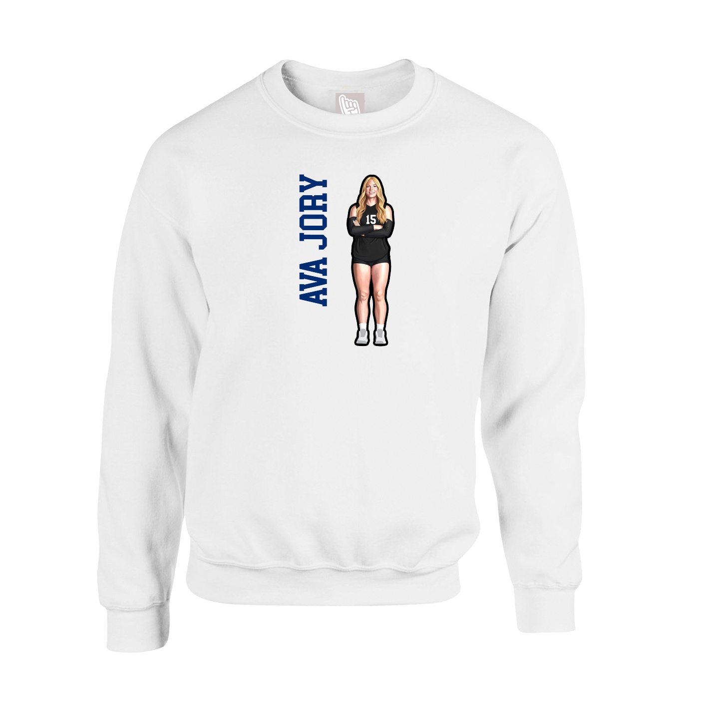 Fleece Crew — Name Vertical in White