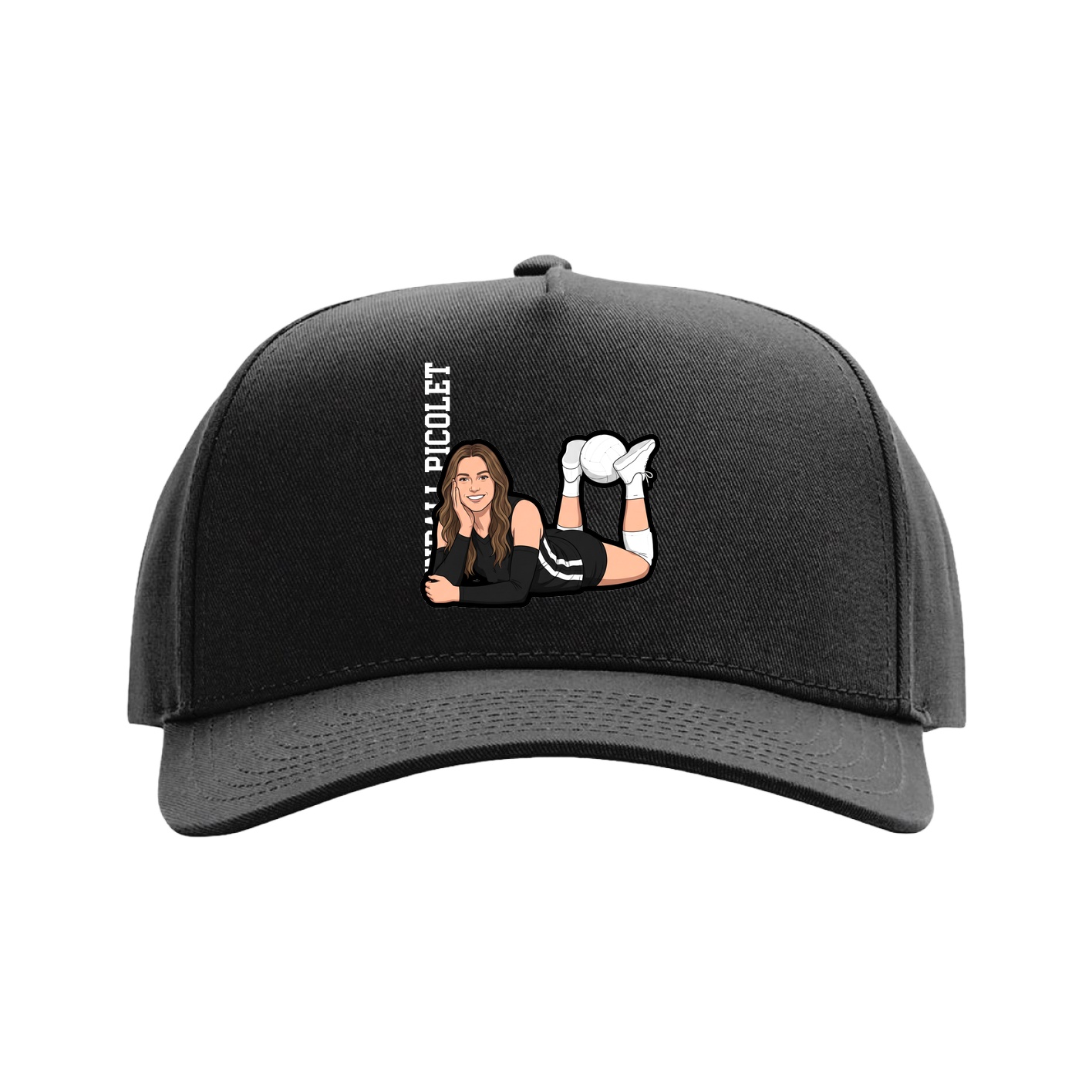Full Fabric Five-Panel Champ Cap — Name Vertical in Black