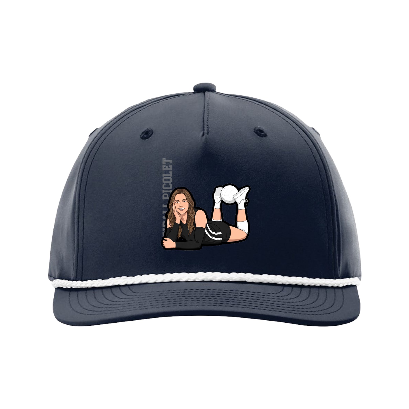 Five-Panel Classic Rope Cap — Name Vertical in Navy