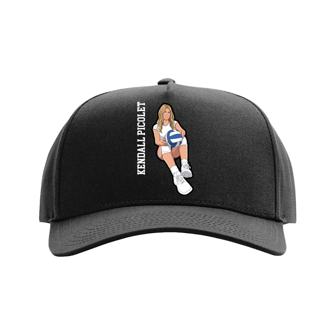 Full Fabric Five-Panel Champ Cap — Name Vertical in Black