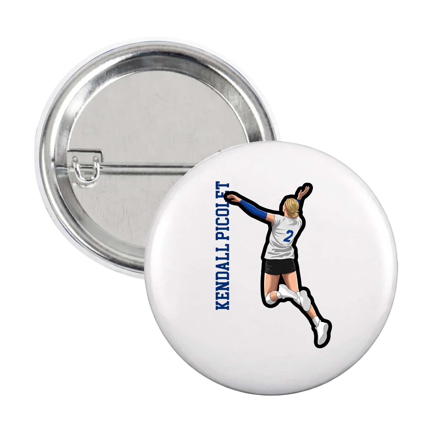 Game Day Button — Name Vertical in White