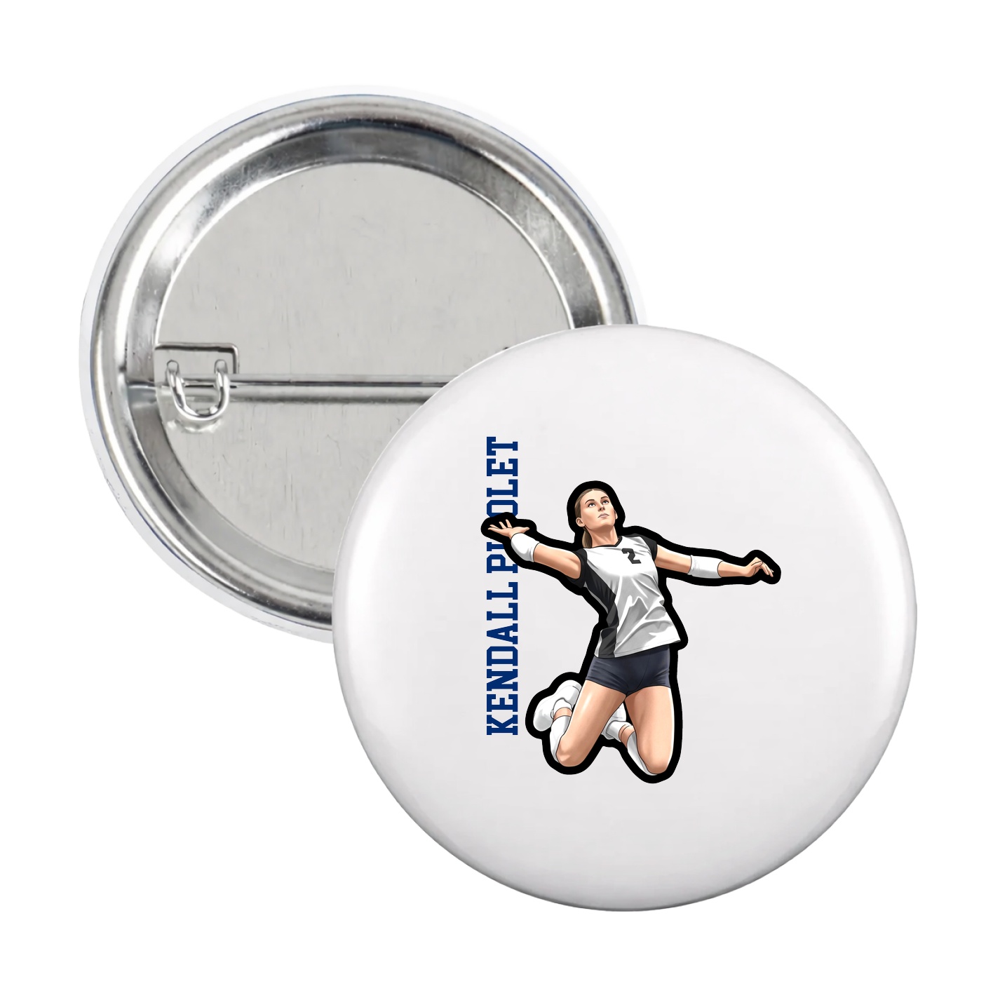 Game Day Button — Name Vertical in White