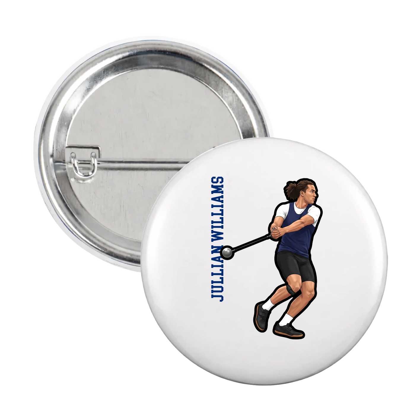 Game Day Button — Name Vertical in White