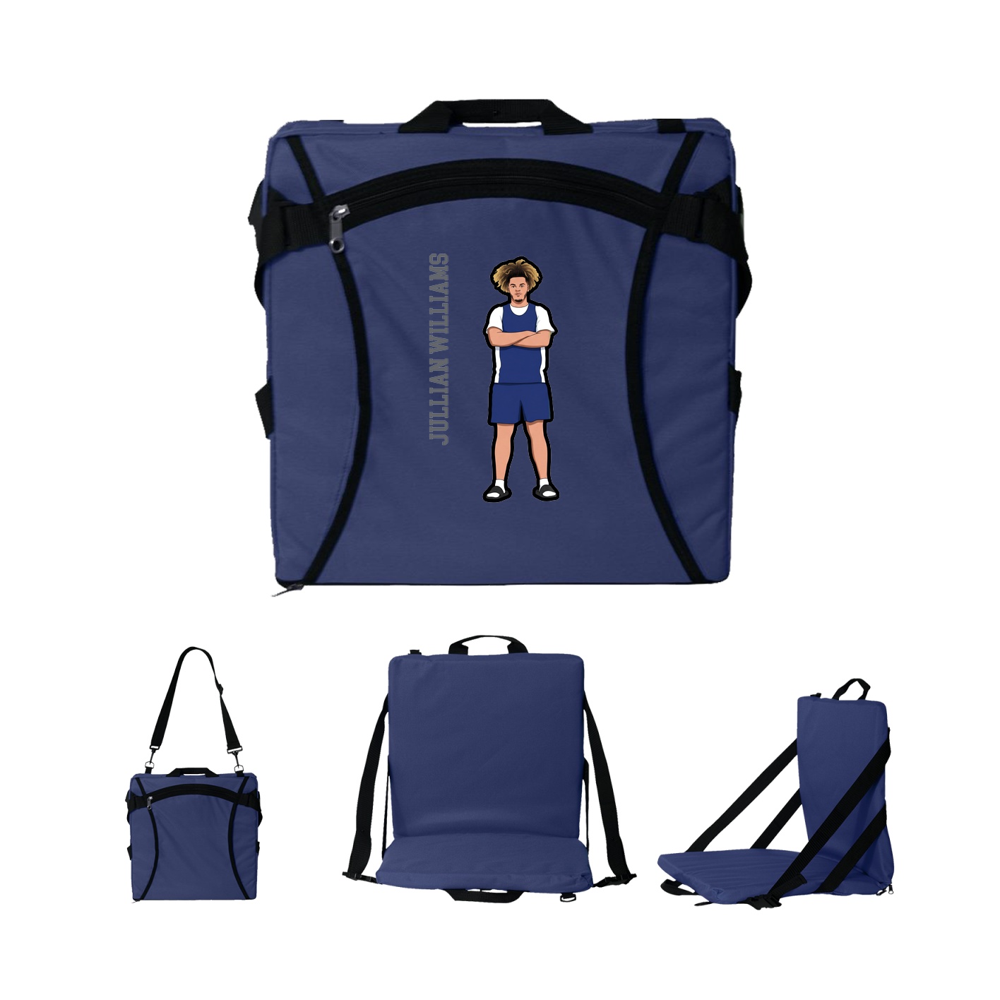 Folding Stadium Seat — Name Vertical in Navy
