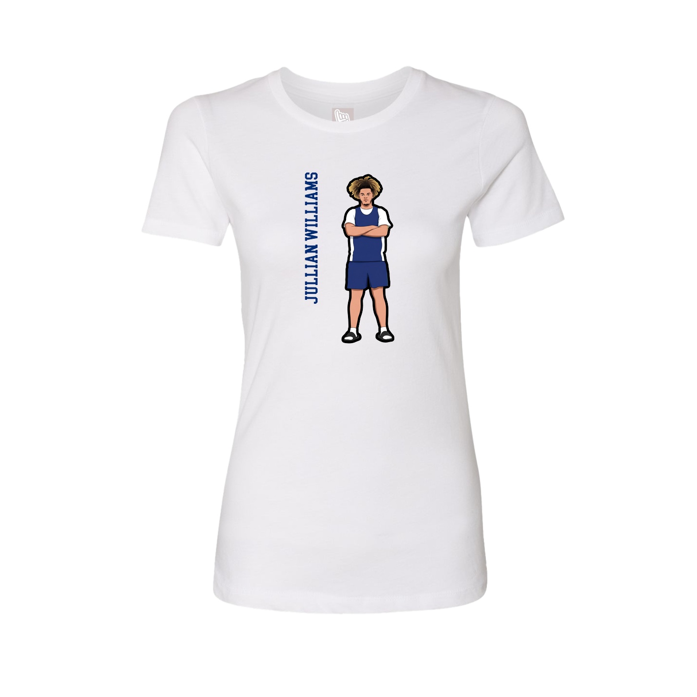 Womens Tee — Name Vertical in White