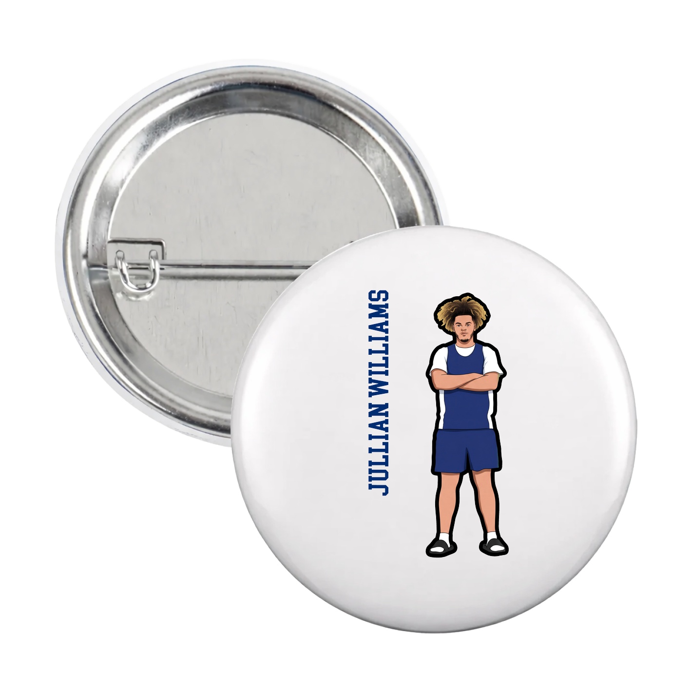 Game Day Button — Name Vertical in White