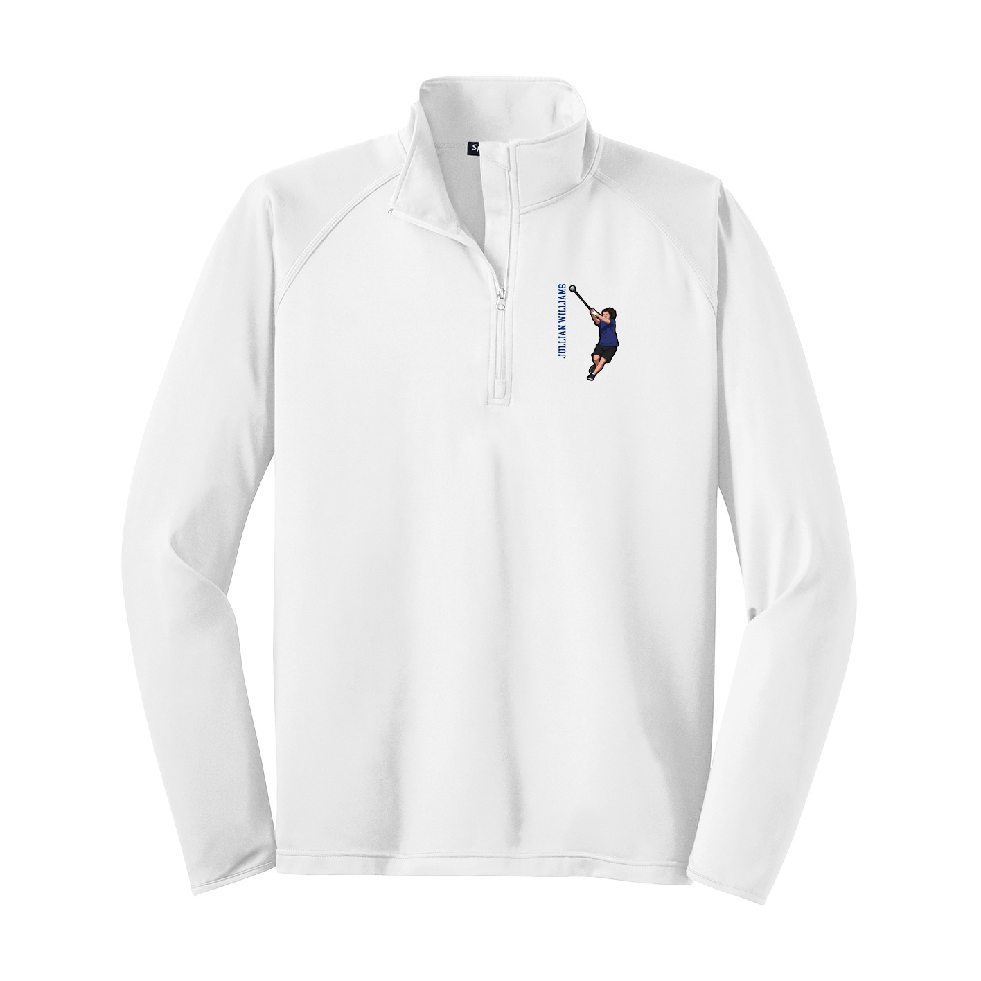 Q-Zip Pullover — Name Vertical in White