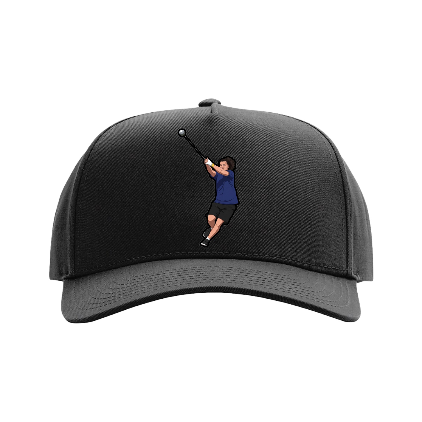 Full Fabric Five-Panel Champ Cap — Name Vertical in Black