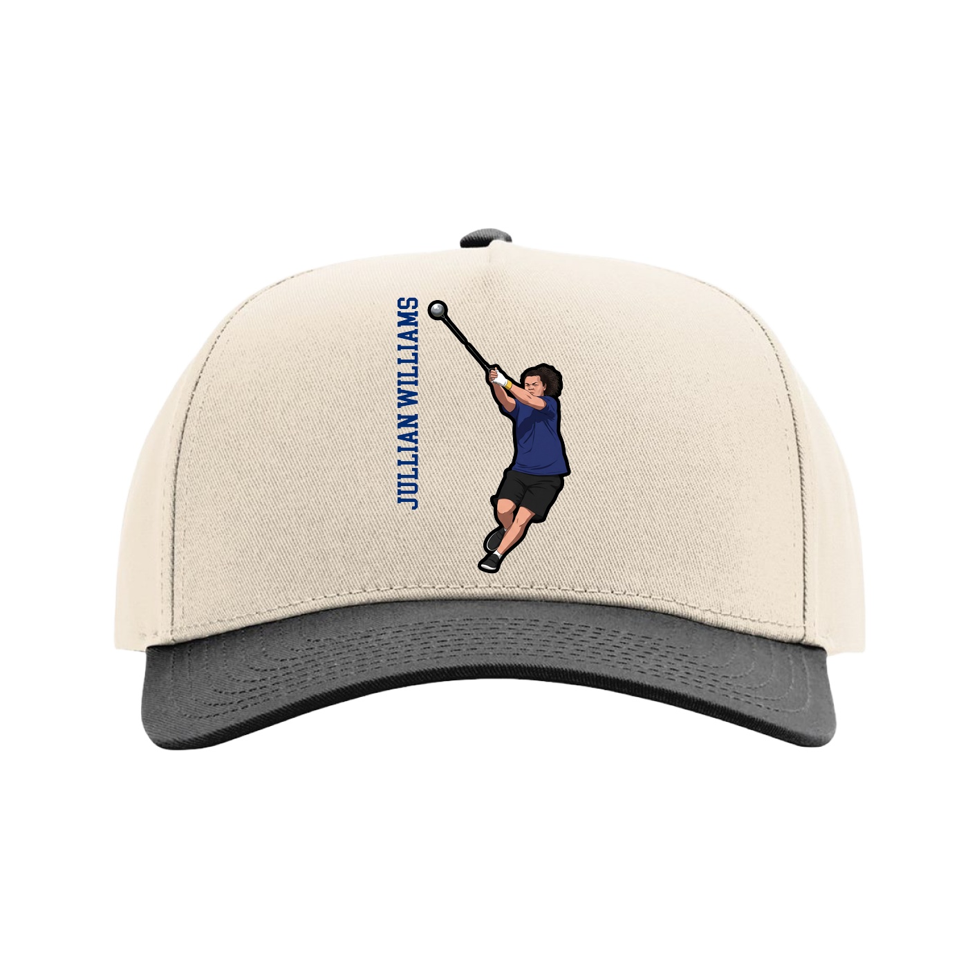 Full Fabric Five-Panel Champ Cap — Name Vertical in Cream/Black