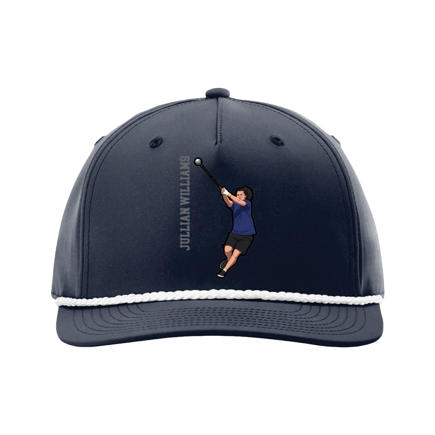 Five-Panel Classic Rope Cap — Name Vertical in Navy