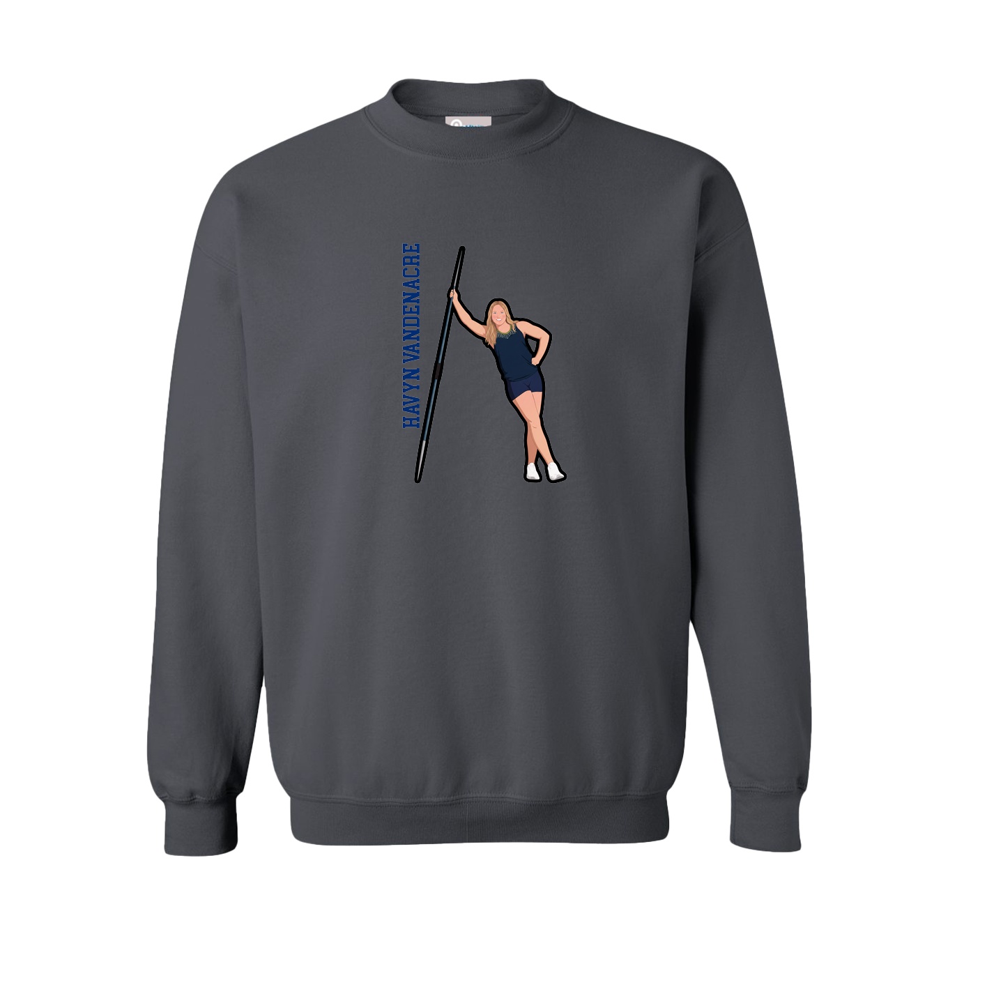 Fleece Crew — Name Vertical in Grey