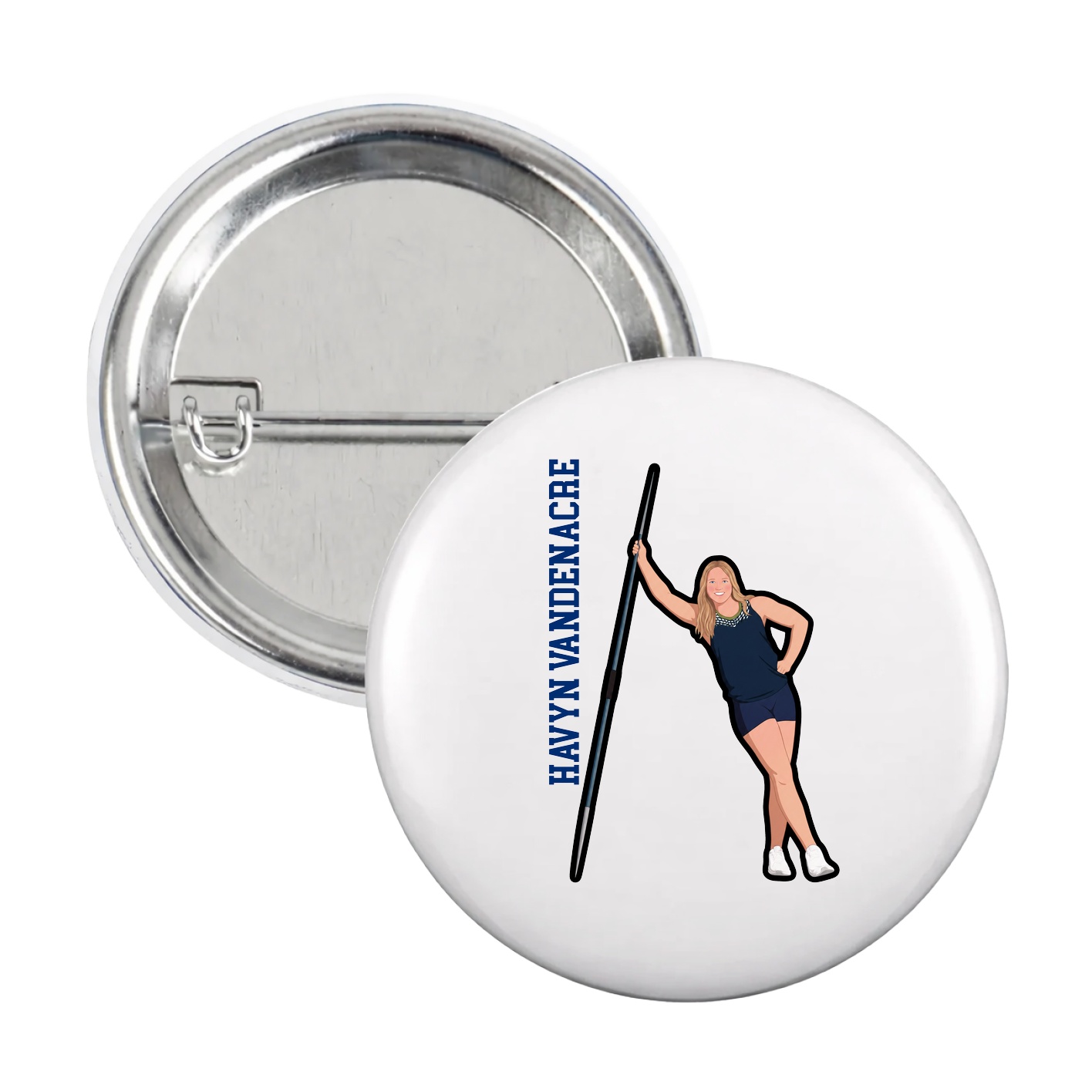 Game Day Button — Name Vertical in White