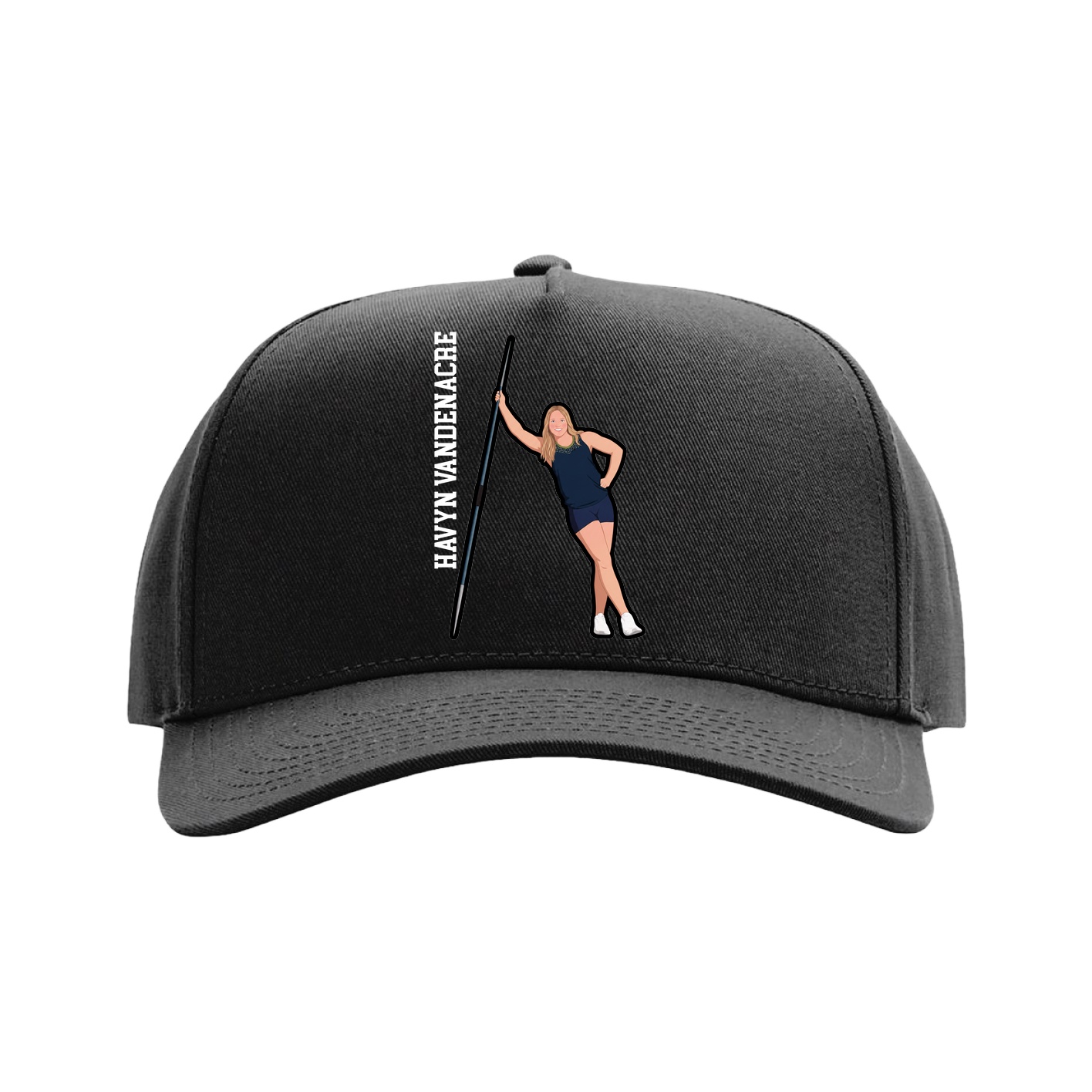 Full Fabric Five-Panel Champ Cap — Name Vertical in Black