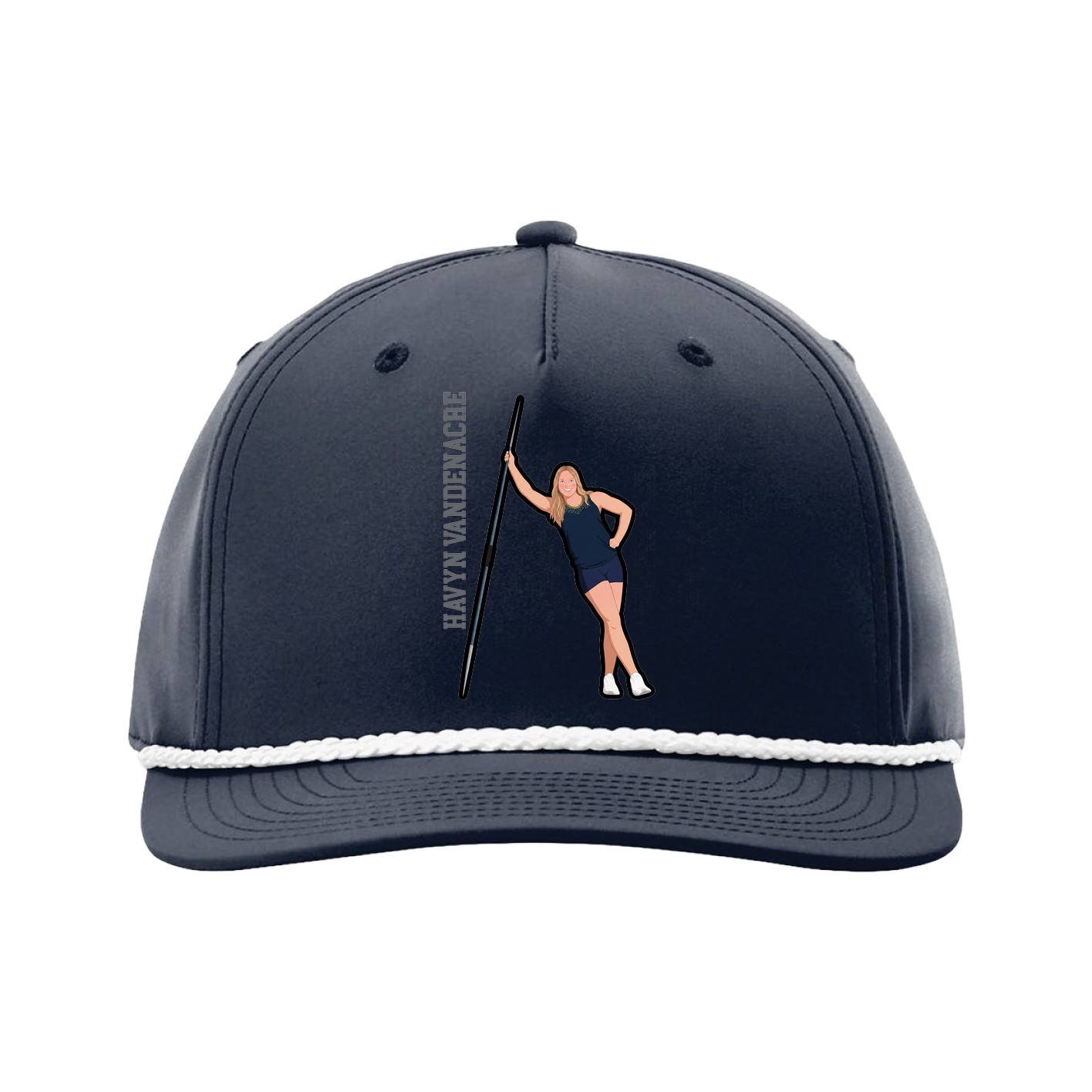 Five-Panel Classic Rope Cap — Name Vertical in Navy