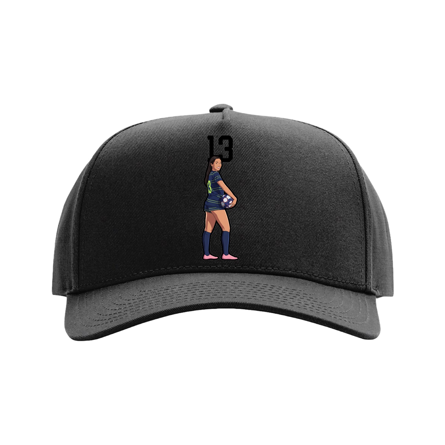 Full Fabric Five-Panel Champ Cap — Number Top in Black