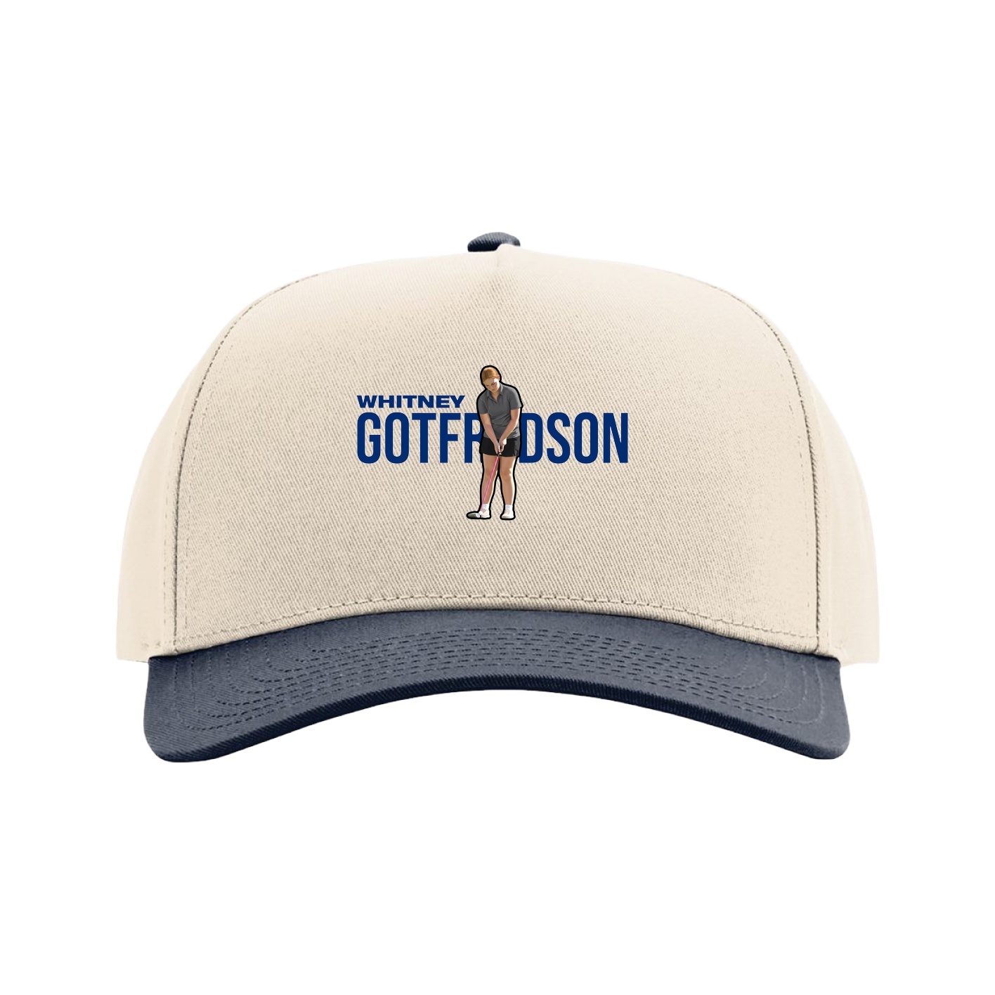 Full Fabric Five-Panel Champ Cap — Player Name in Cream/Navy