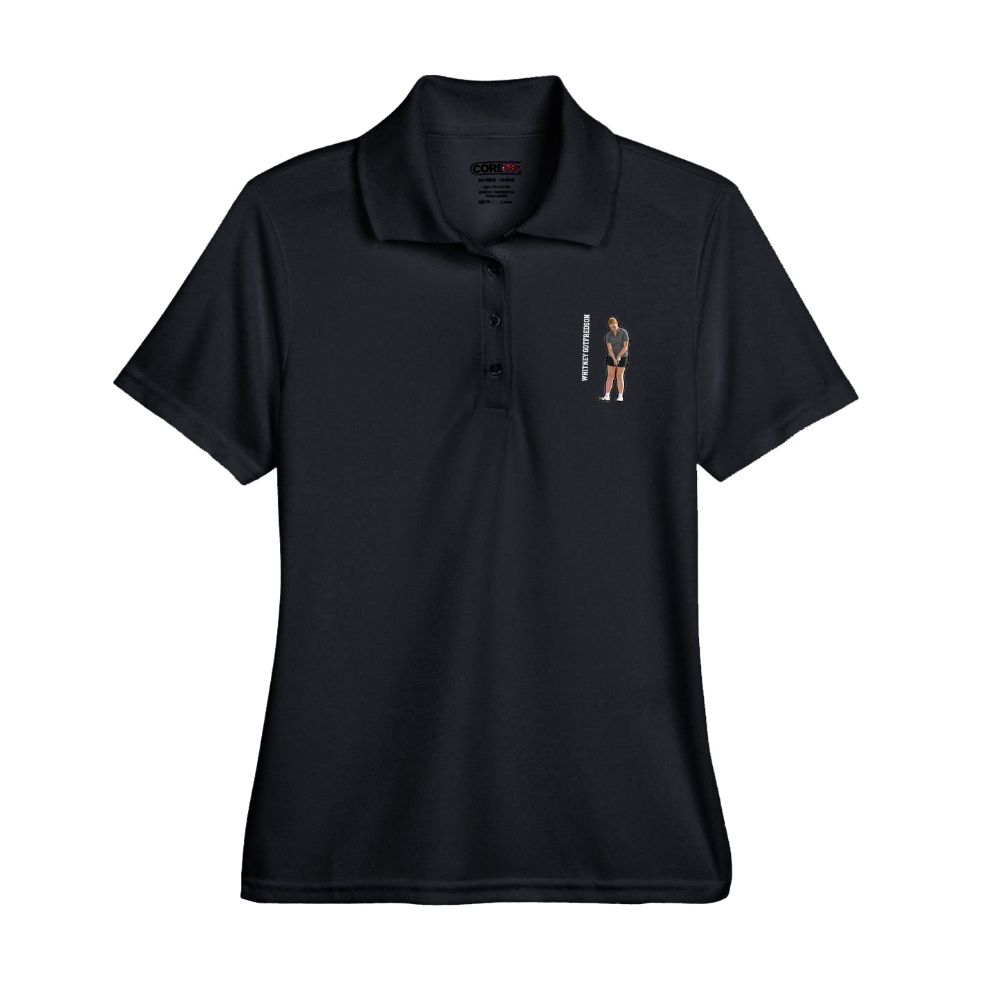 Womens Performance Polo — Name Vertical in Black