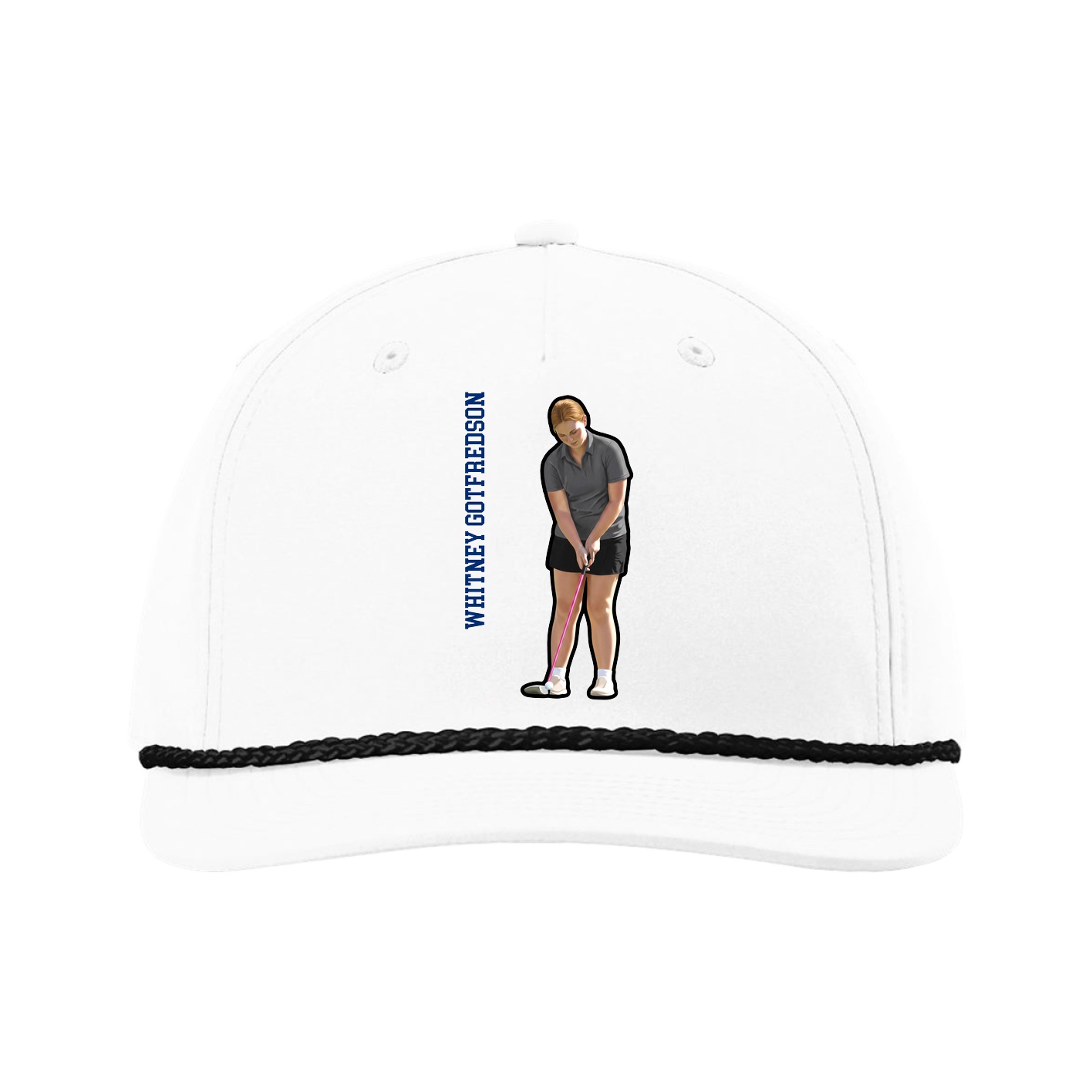 Five-Panel Classic Rope Cap — Name Vertical in White