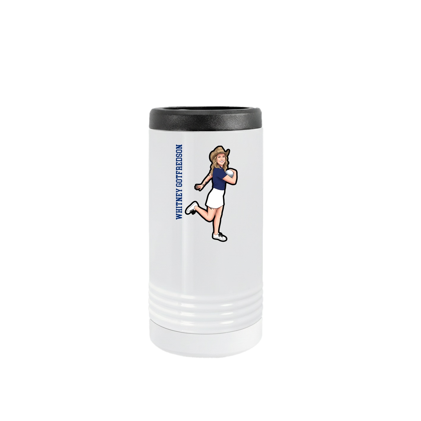 Slim Beverage Holder — Name Vertical in White